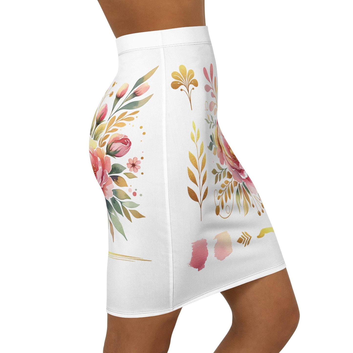 Floral Women's Pencil Skirt, AOP Skirt, Stylish Mid-Waisted Boho Skirt for Casual Outings, Vibrant Summer Fashion, AOP Design, Beach Day