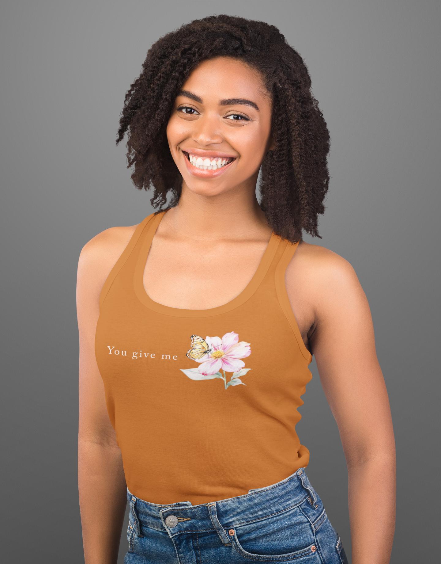Whimsical Floral Butterfly Tank Top, Nature Lover Shirt, Everyday Casual Tee, Gift for Her, Spring Fashion Top, Eco-friendly Apparel, Unisex