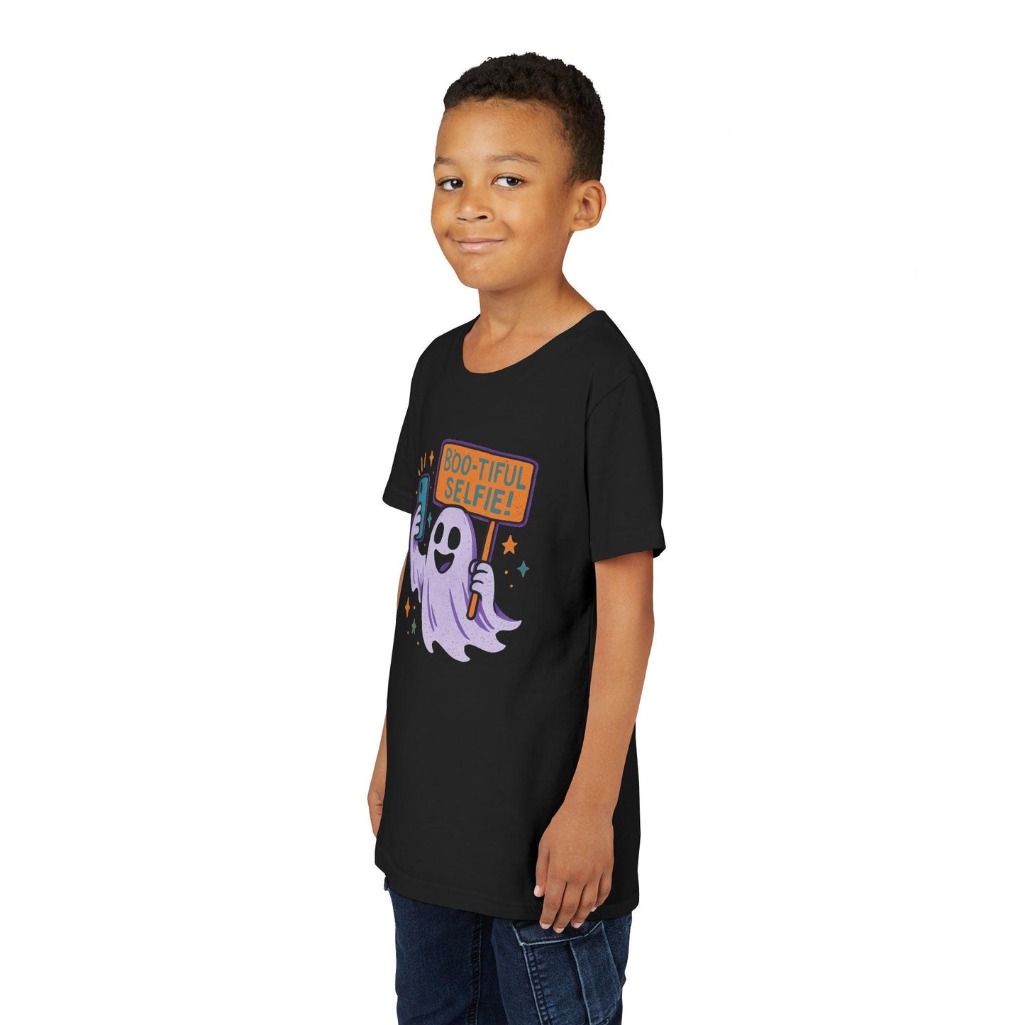 Boo-tiful Selfie Ghost Kids Tee, Halloween Shirt, Youth Tee for Boys and Boys, Spooky Kids Apparel, Fun Ghost Design, Back to School Apparel