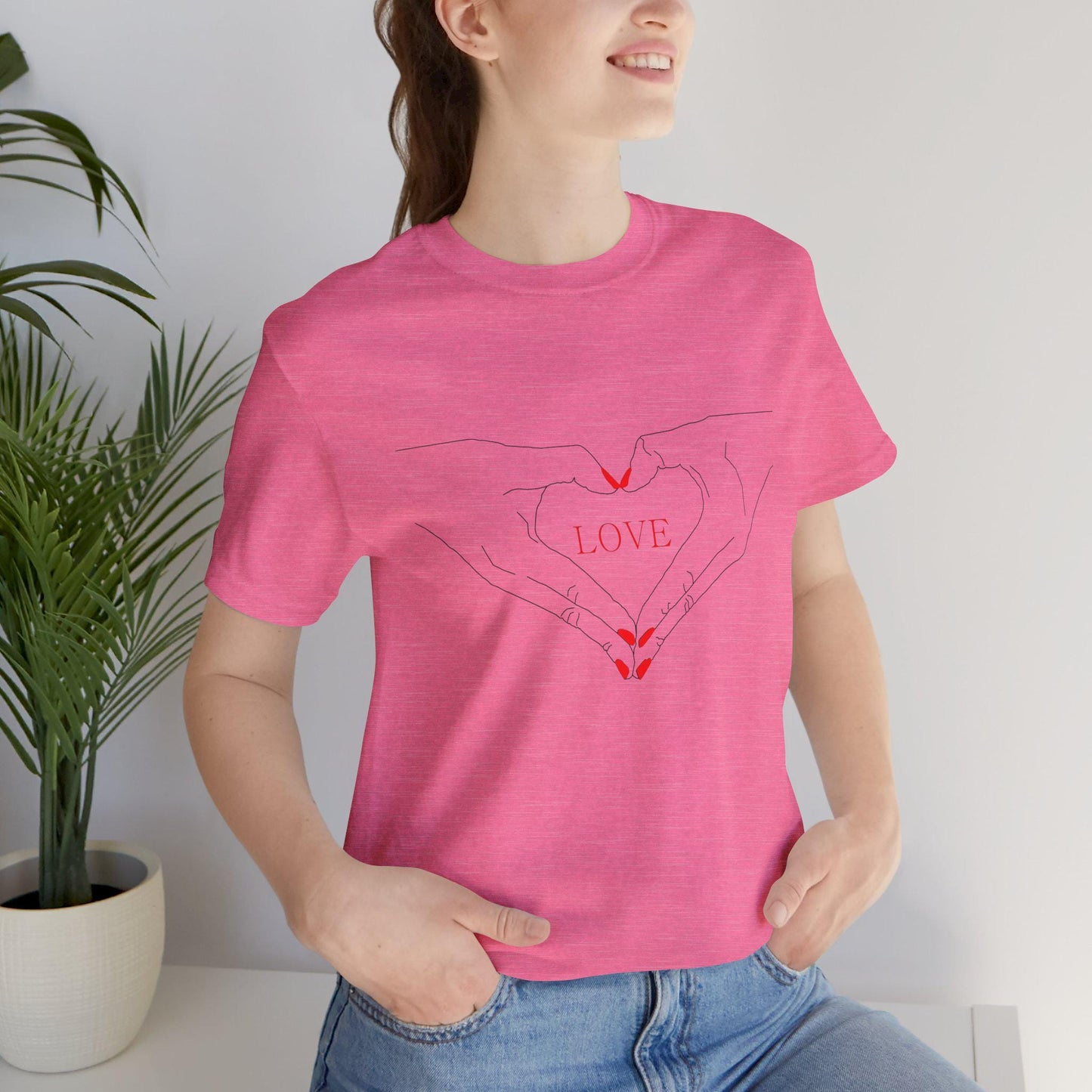 I Heart Love Hands Unisex Jersey Tee, Cute Couple Shirt, Gift for Her, Gift for Him, Valentine's Day Gift, Everyday Casual Wear