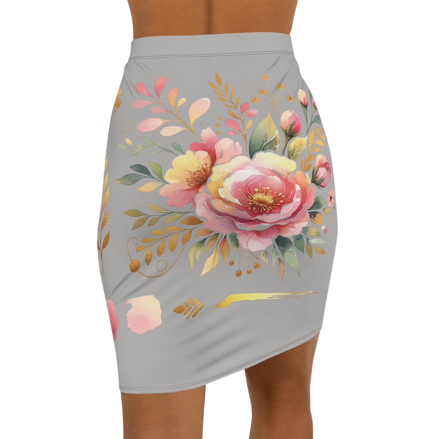 Floral Women's Pencil Skirt, AOP Skirt, Stylish Mid-Waisted Boho Skirt for Casual Outings, Vibrant Summer Fashion, AOP Design, Beach Day
