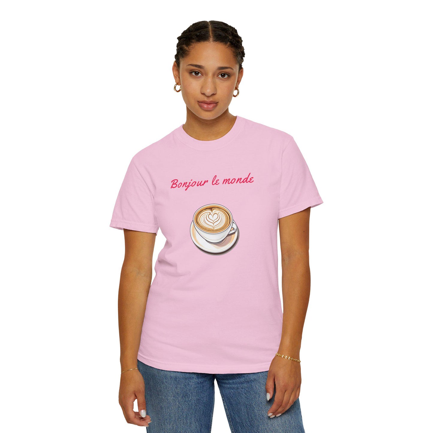 Bonjour le Monde Weekend Coffee T-Shirt, Unisex Tee, Vintage Aesthetic, Women Casual Wear, Gift for Coffee Lovers, Travel and Café Culture