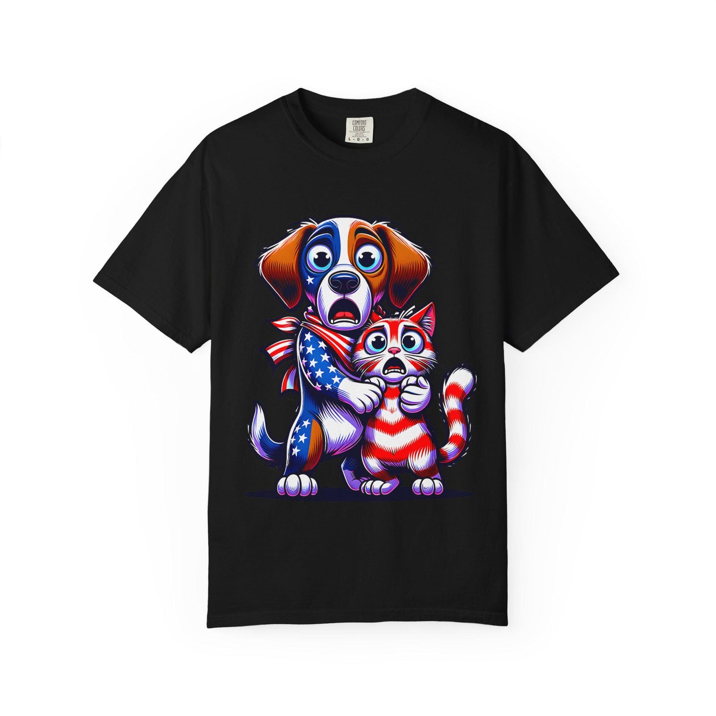 4th of July Dog and Cat T-Shirt, Men and Women Garment-Dyed Tee for July 4th, Summer BBQ, Independence Day, Red White Blue, Comfort Colors.
