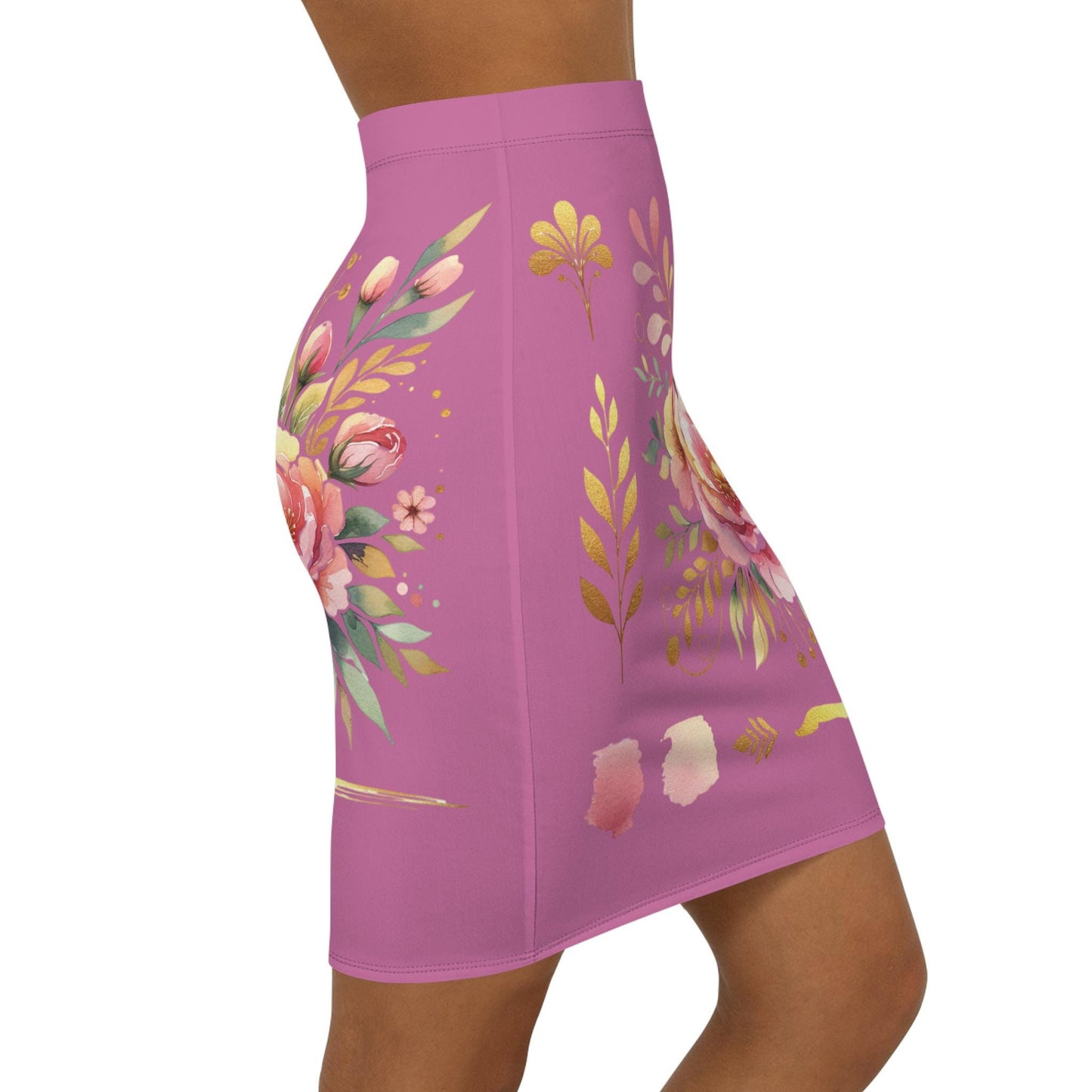 Floral Women's Mid-Waist Pencil Skirt, Chic Design for Everyday, Office Wear, Floral Fashion Statement, Gift for Her, Fun Spring Summer Wear