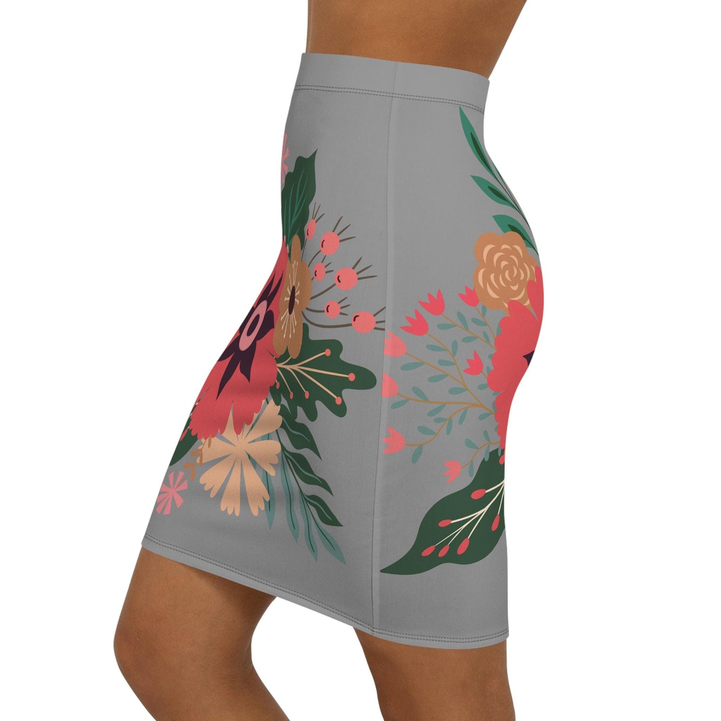 Floral Women's Mid-Waist Pencil Skirt, Chic Design for Everyday, Office Wear, Floral Fashion Statement, Gift for Her, Fun Spring Summer Wear