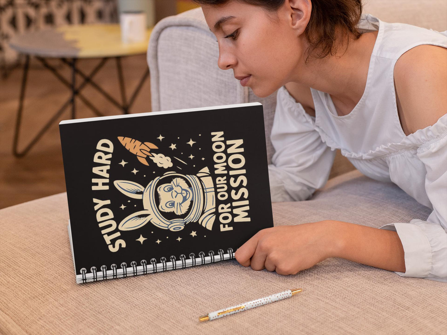 Astronaut Bunny Spiral Notebook - Study Hard for Our Moon Mission, Students Teachers STEM Gift Cute, Study Notes Planner Back to School