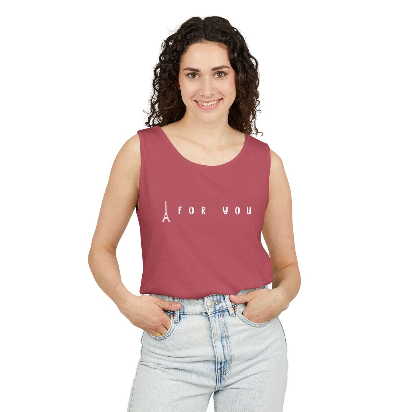 Eiffel in Love Tank Top, Playful Summer Beach Top, Flirty French Kiss Top, Paris Vacation Tank Top, Romantic Graphic Top for Her & Him