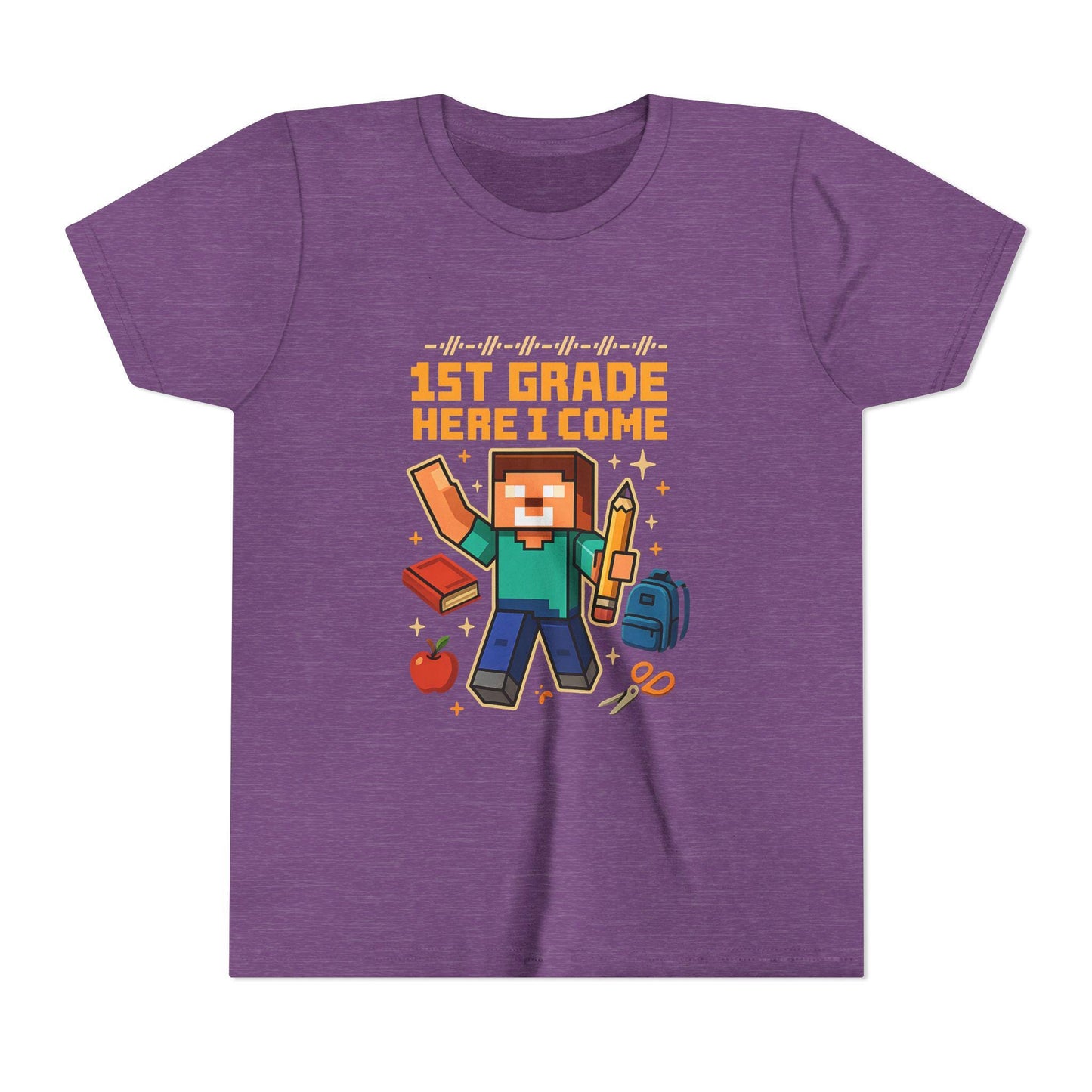 Minecraft Inspired 1st Grade Adventure Youth T-Shirt, Kids Tee, Back to School Gift for Students, Welcome Back T-Shirt, Back-to-School Tee