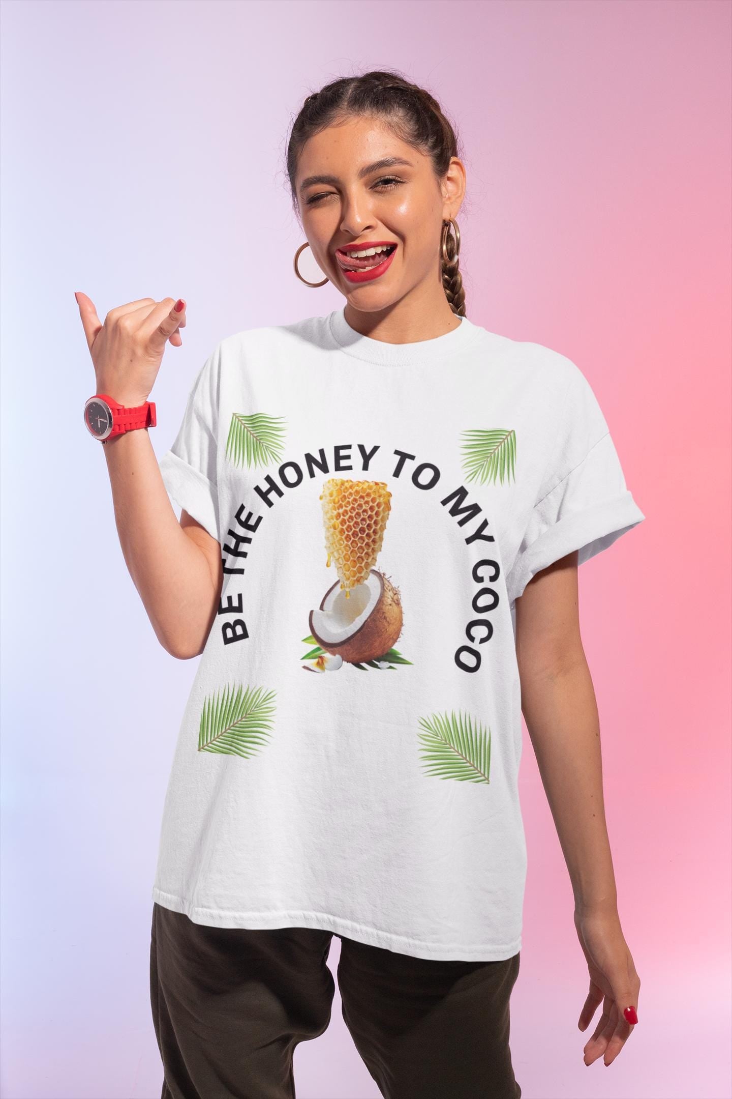 Honey to My Coco Tee | Short Sleeve T-Shirt | Beach Vibes, Casual Wear, Summer Outfit, Gift for Friends, Tropical Style, Fun Flirty Tee