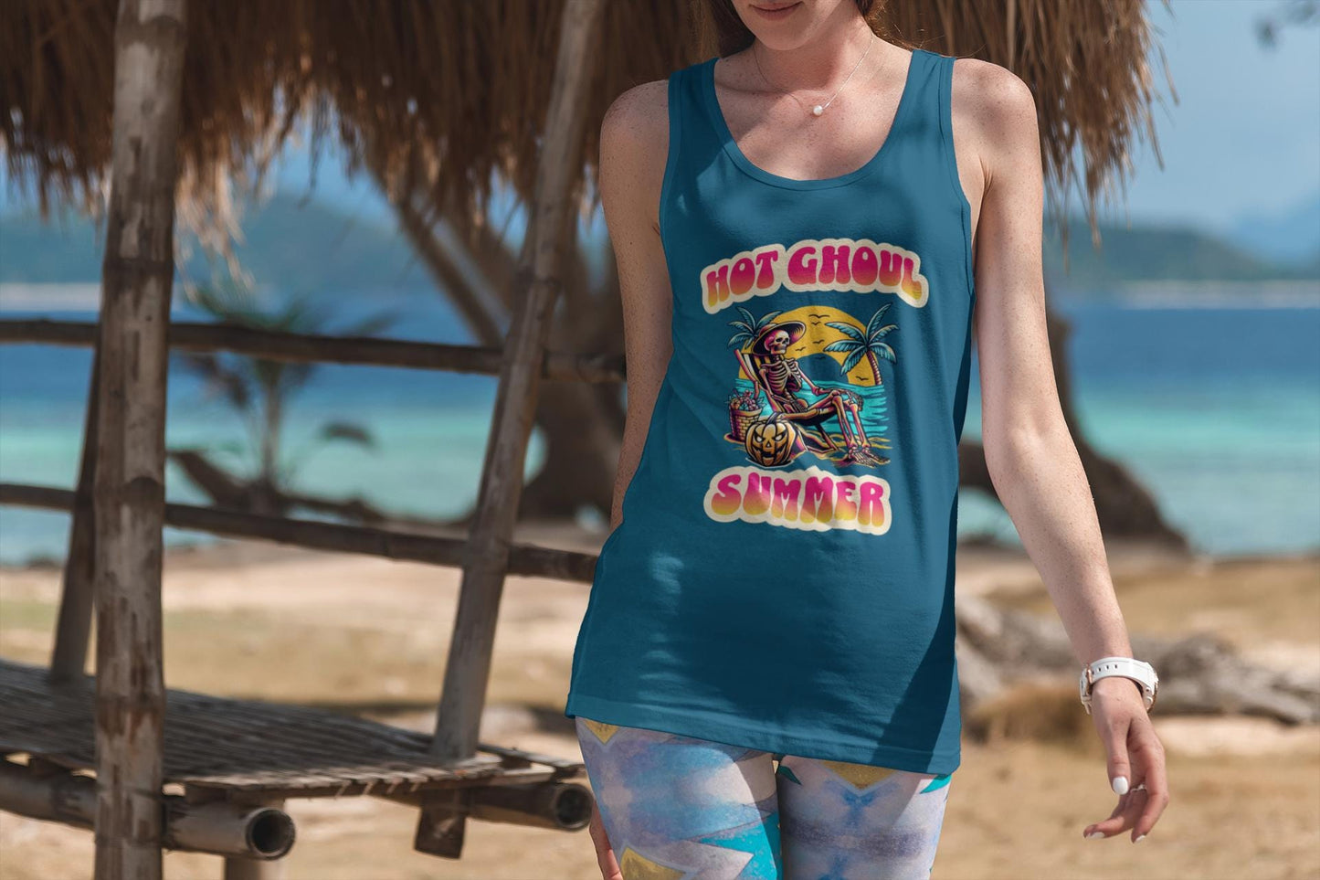 Summerween Hot Ghoul Summer Tank Top, Unisex Garment-Dyed Tank Top, Funny Monster Beach Party, Spooky Vacation Tank Top, Trendy Spooky Ghoul