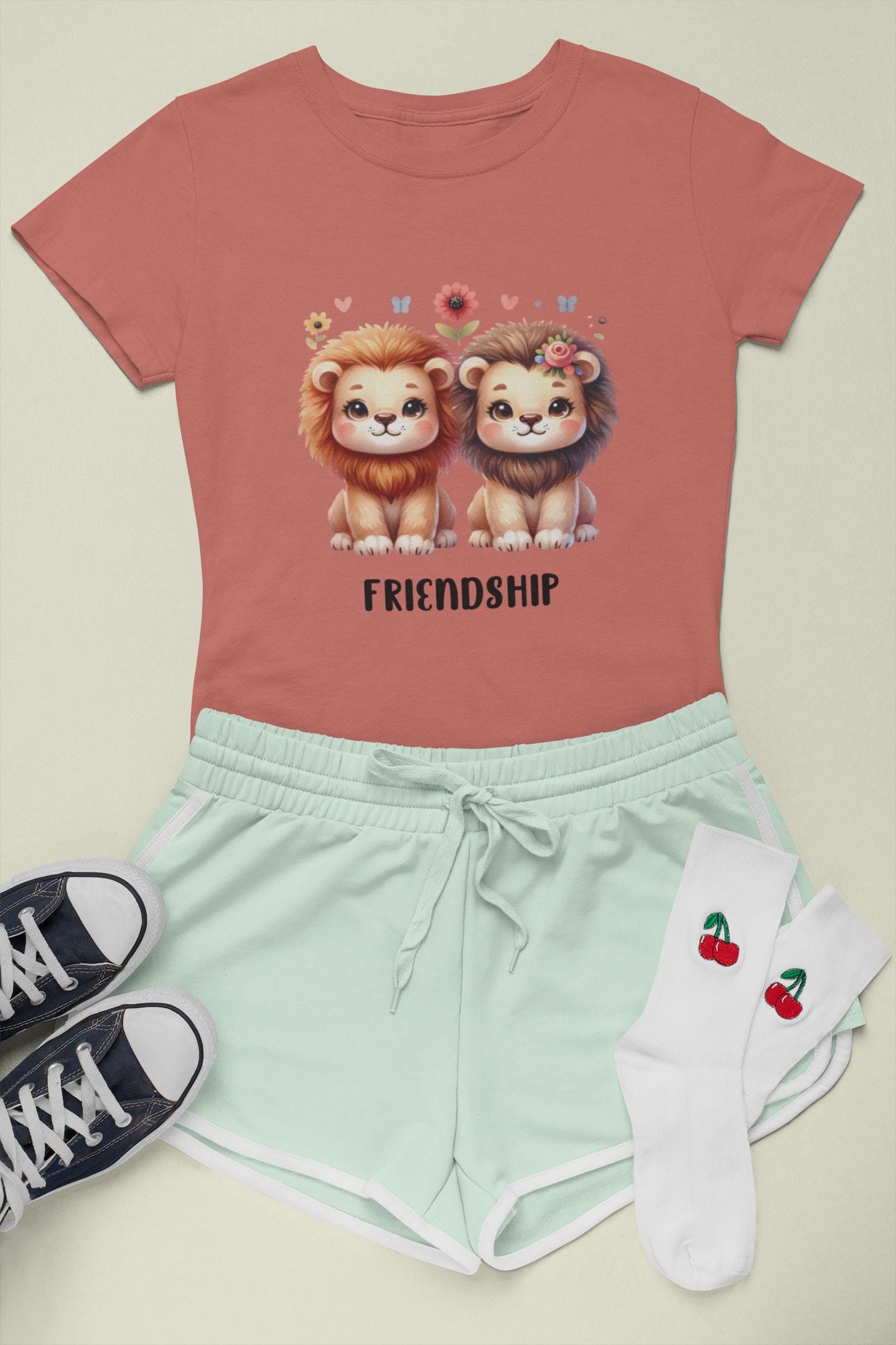 Kids Friendship Graphic Tee, Fun Shirt for Children, Cool Summer Clothing, Gift for Kids, Party Wear, Cool Boho Lion Natural Kids Youth Tee