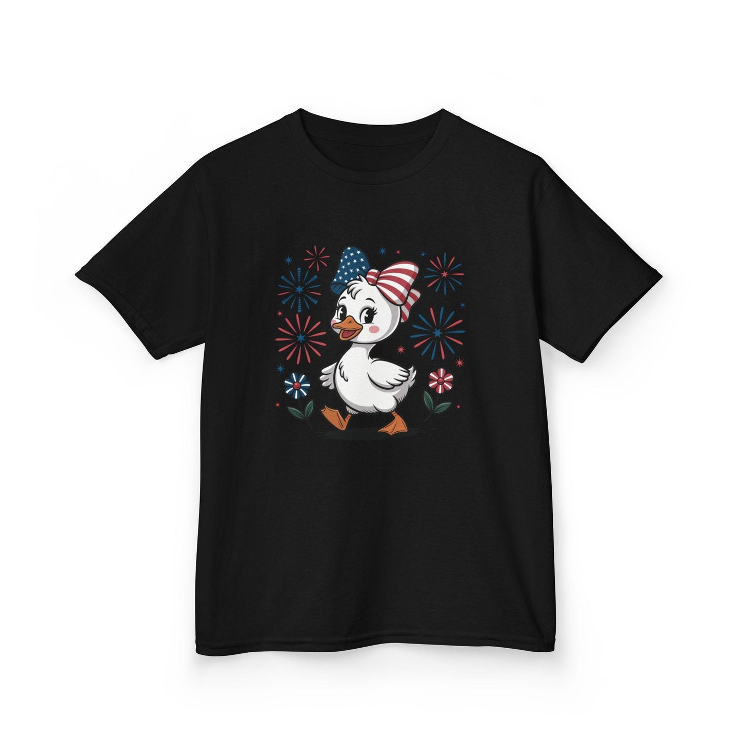 Kids Patriotic Duck T-Shirt, Boy and Girl Graphic Tee for July 4th, Summer BBQ, Independence Day, Red White Blue, Comfort Colors Wear.