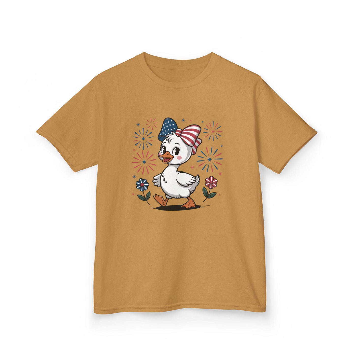 Kids Patriotic Duck T-Shirt, Boy and Girl Graphic Tee for July 4th, Summer BBQ, Independence Day, Red White Blue, Comfort Colors Wear.
