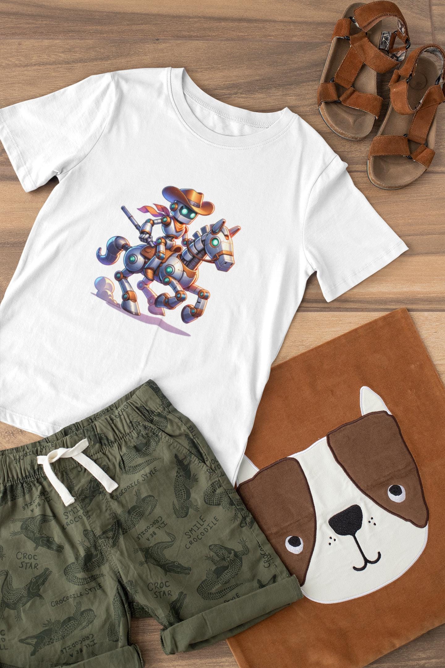 Kids Fun Robot Cowboy Tee, Back-to-School T-Shirt, Unique Gift for Kids, Birthday Shirt, Playful Graphic Kids Wear, Back to School Apparel
