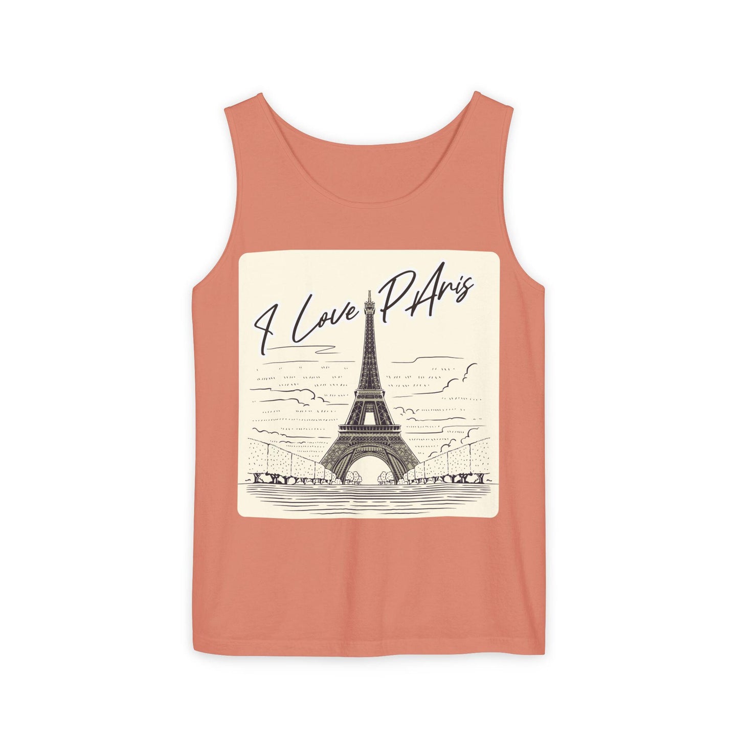 Paris Love Tank Top, Casual Fashion Top, Gift for Travelers, Summer Wardrobe Essential, Eiffel Tower Art Shirt, European Vacation Vibe Tee