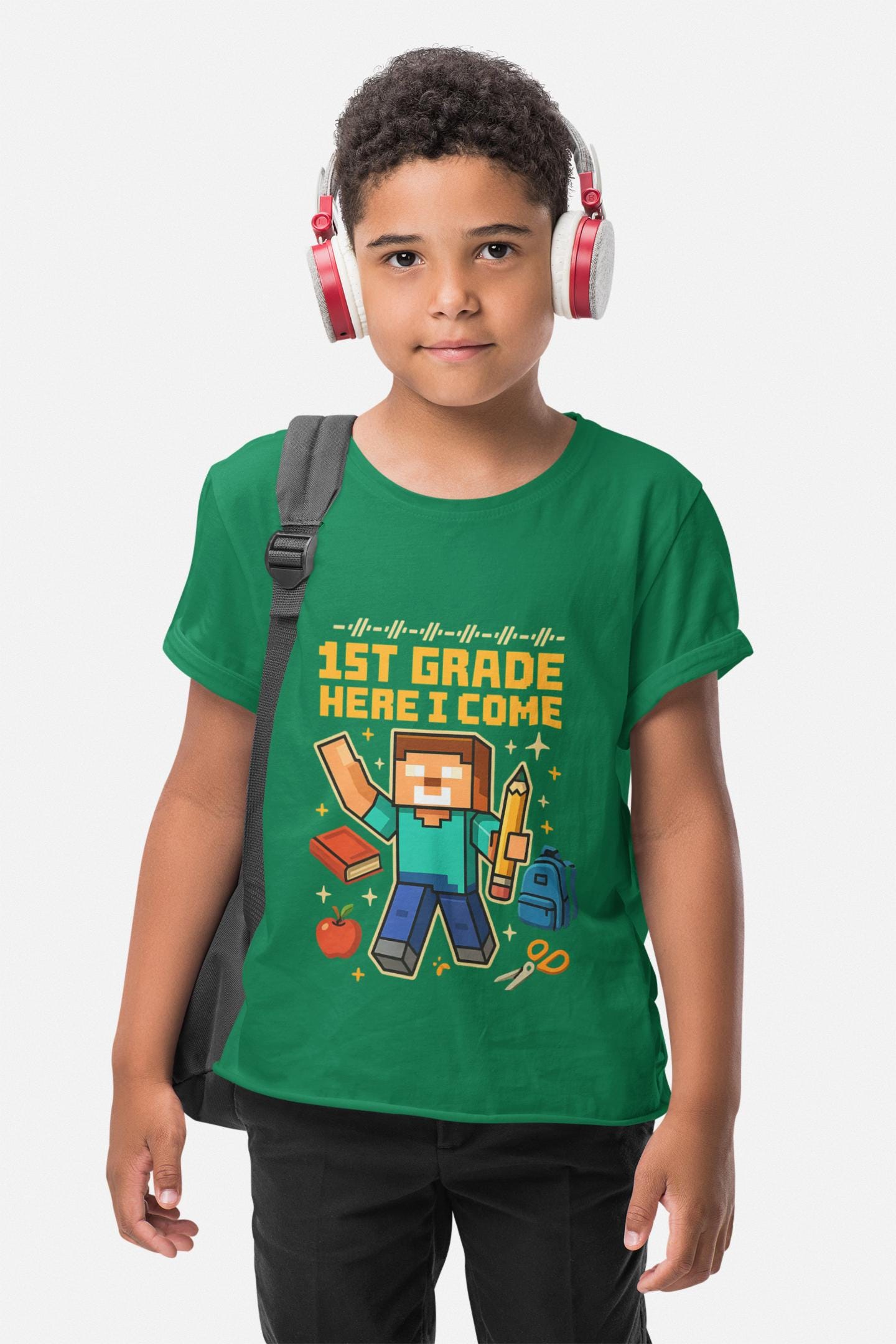 Minecraft Inspired 1st Grade Adventure Youth T-Shirt, Kids Tee, Back to School Gift for Students, Welcome Back T-Shirt, Back-to-School Tee
