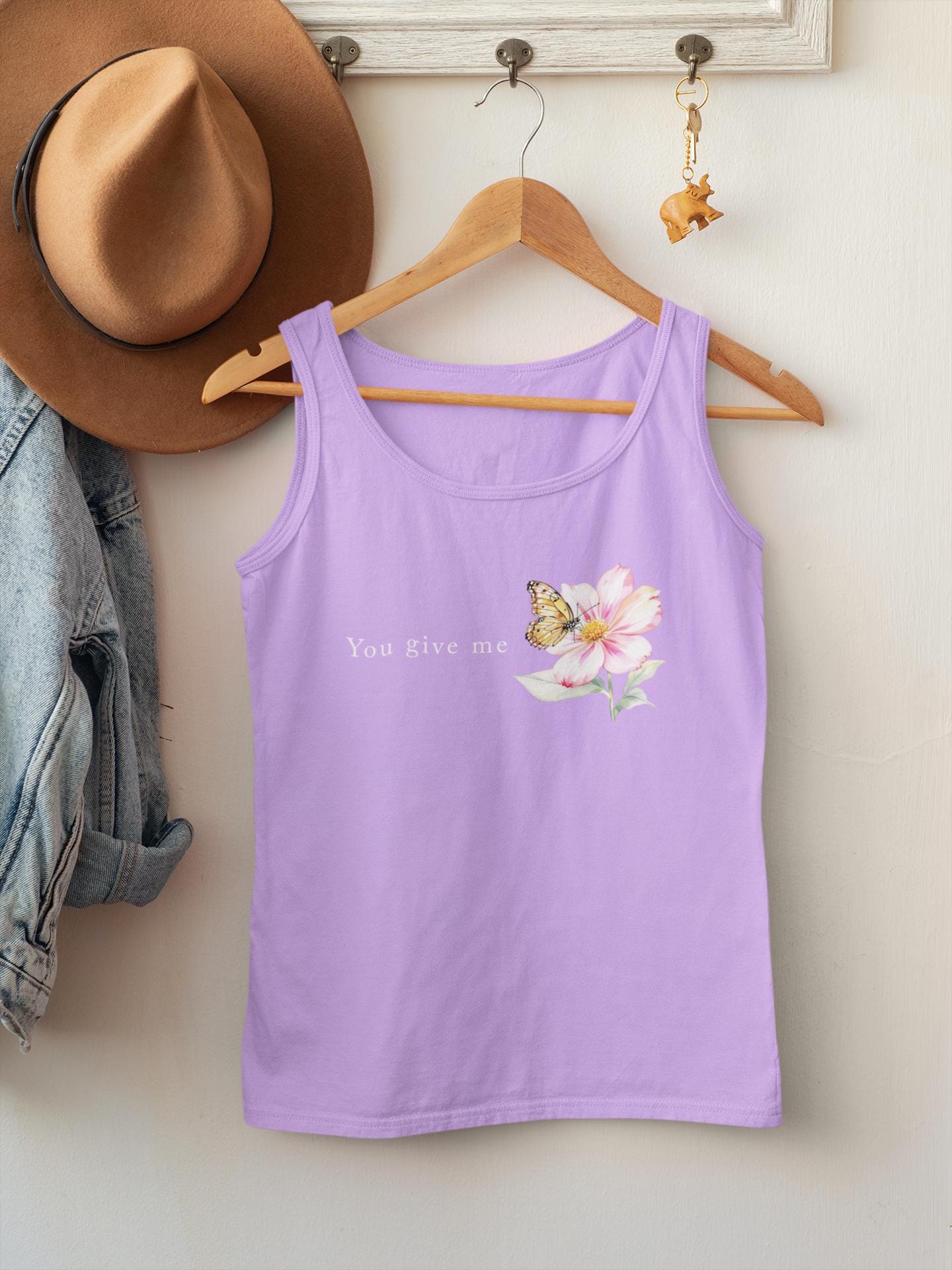 Whimsical Floral Butterfly Tank Top, Nature Lover Shirt, Everyday Casual Tee, Gift for Her, Spring Fashion Top, Eco-friendly Apparel, Unisex