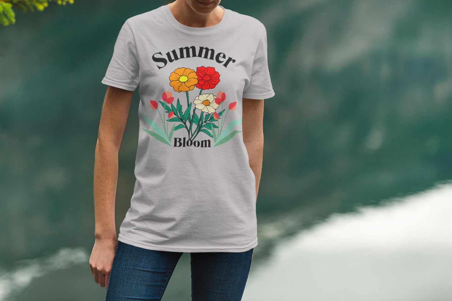 Summer Bloom T-Shirt - Floral Graphic Tee, Spring Style, Gift for Gardeners, Casual Wear, Summer Wardrobe Essential, Essential Outdoor Tee