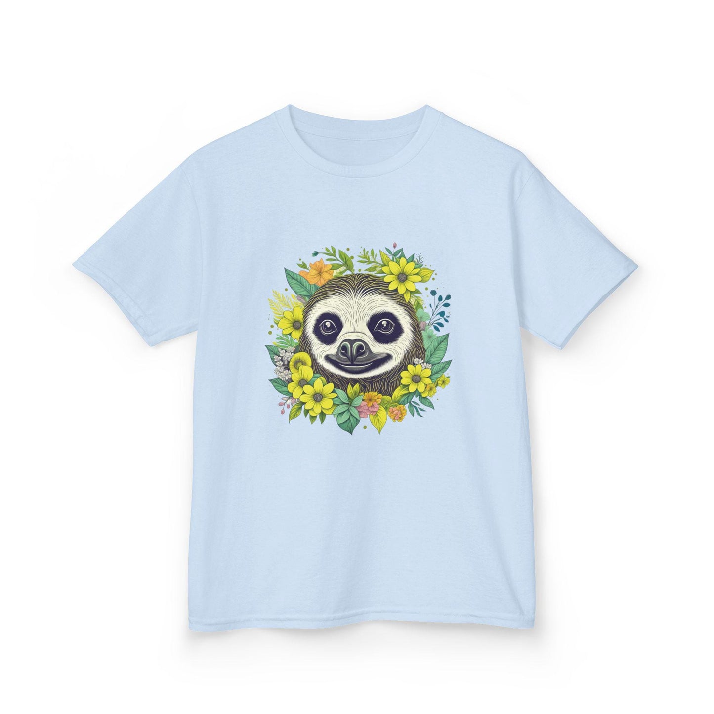 Kids Floral Sloth Graphic Tee - "Sloth" Design, Fun Shirt for Children, Summer Clothing, Gift for Kids, Party Wear, Boho Natural Kids Tee