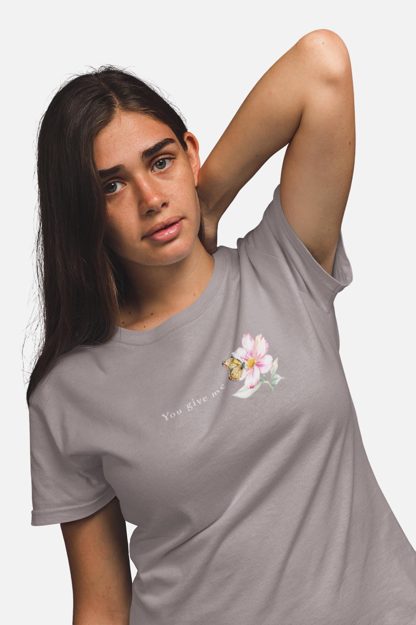 Whimsical Floral Butterfly T-Shirt, Nature Lover Shirt, Everyday Casual Tee, Gift for Her, Spring Fashion Top, Eco-friendly Apparel