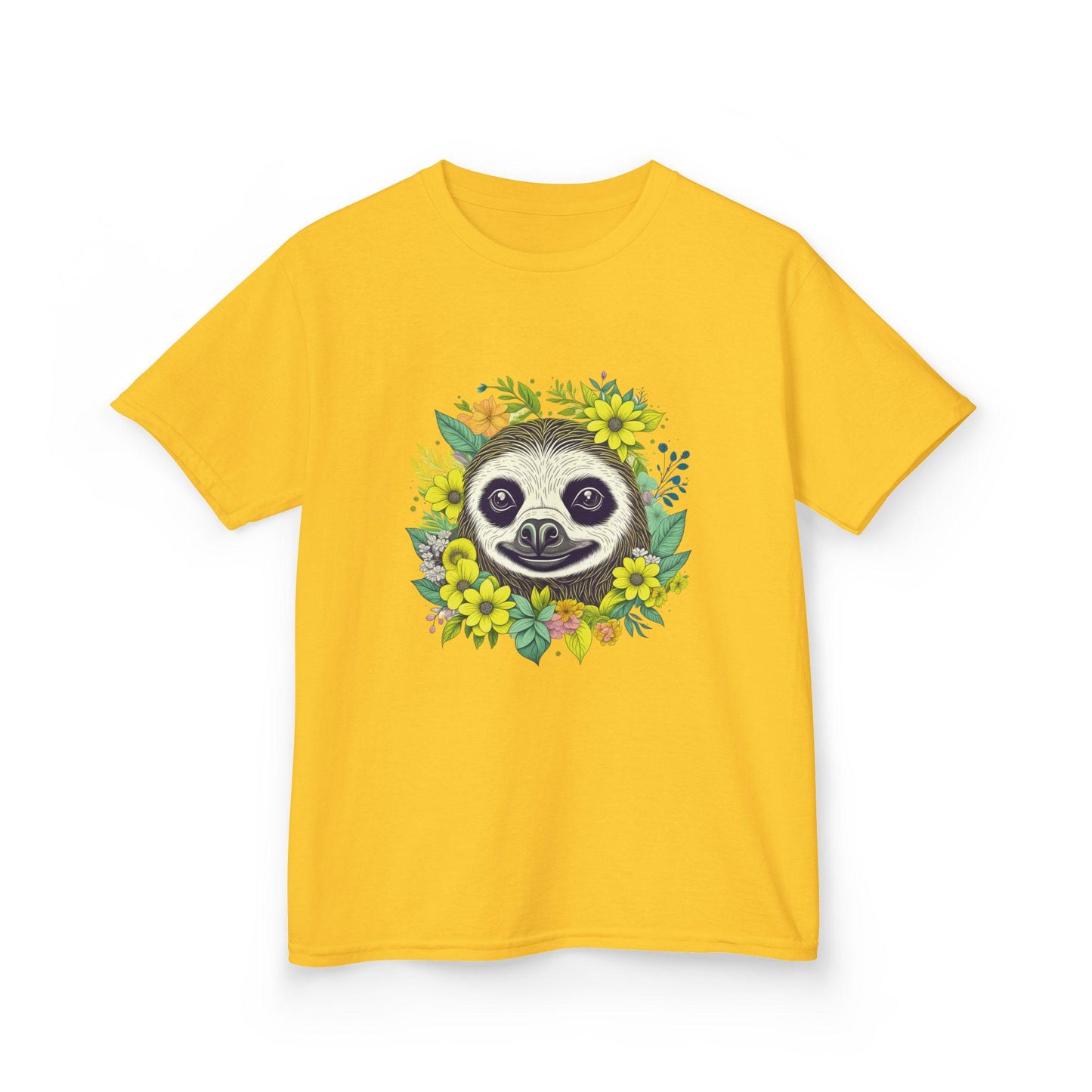 Kids Floral Sloth Graphic Tee - "Sloth" Design, Fun Shirt for Children, Summer Clothing, Gift for Kids, Party Wear, Boho Natural Kids Tee
