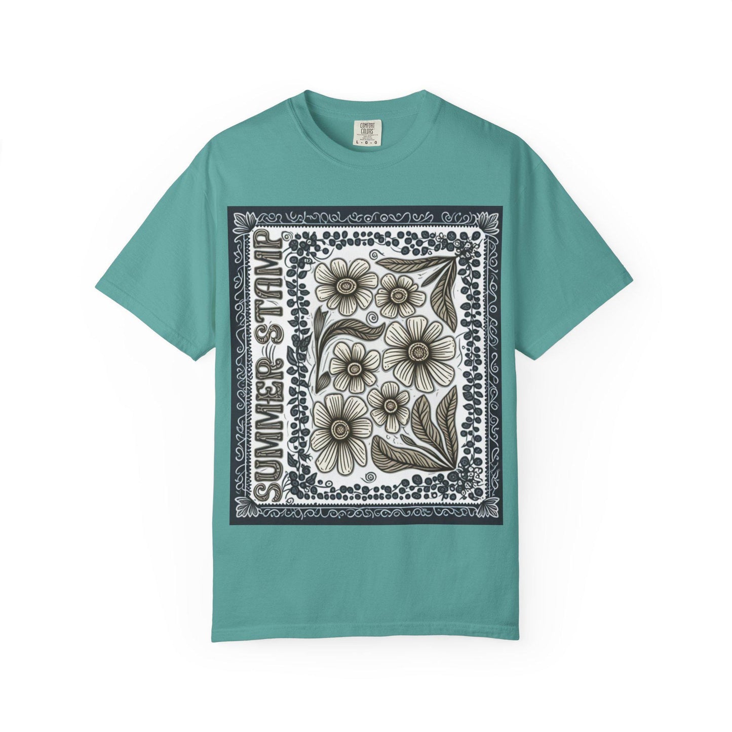 Summer Stamp Boho Daisy Flower T-Shirt | Unisex Garment-Dyed Tee for Casual Wear, Gifting, Beach Days, Spring Events, Eco-Friendly Fashion