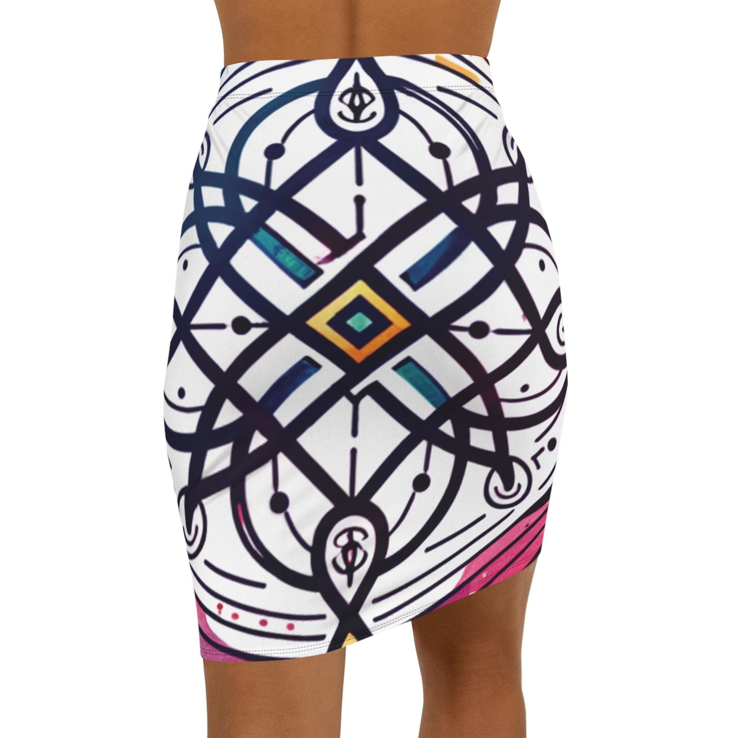 Women's Colorful Mandala Pencil Skirt, Stylish Mid-Waisted Boho Skirt for Casual Outings, Vibrant Summer Fashion, AOP Design, Neodiverse