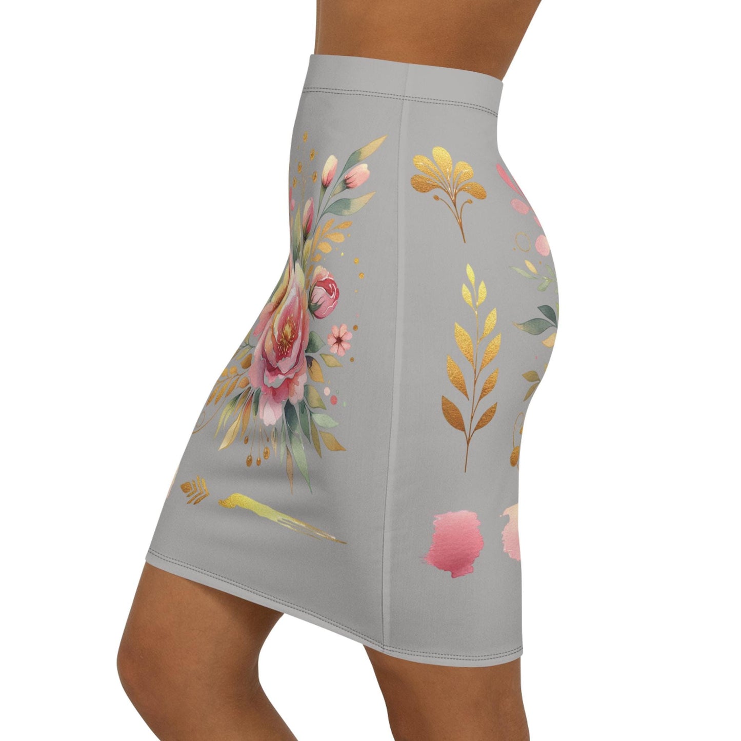 Floral Women's Pencil Skirt, AOP Skirt, Stylish Mid-Waisted Boho Skirt for Casual Outings, Vibrant Summer Fashion, AOP Design, Beach Day