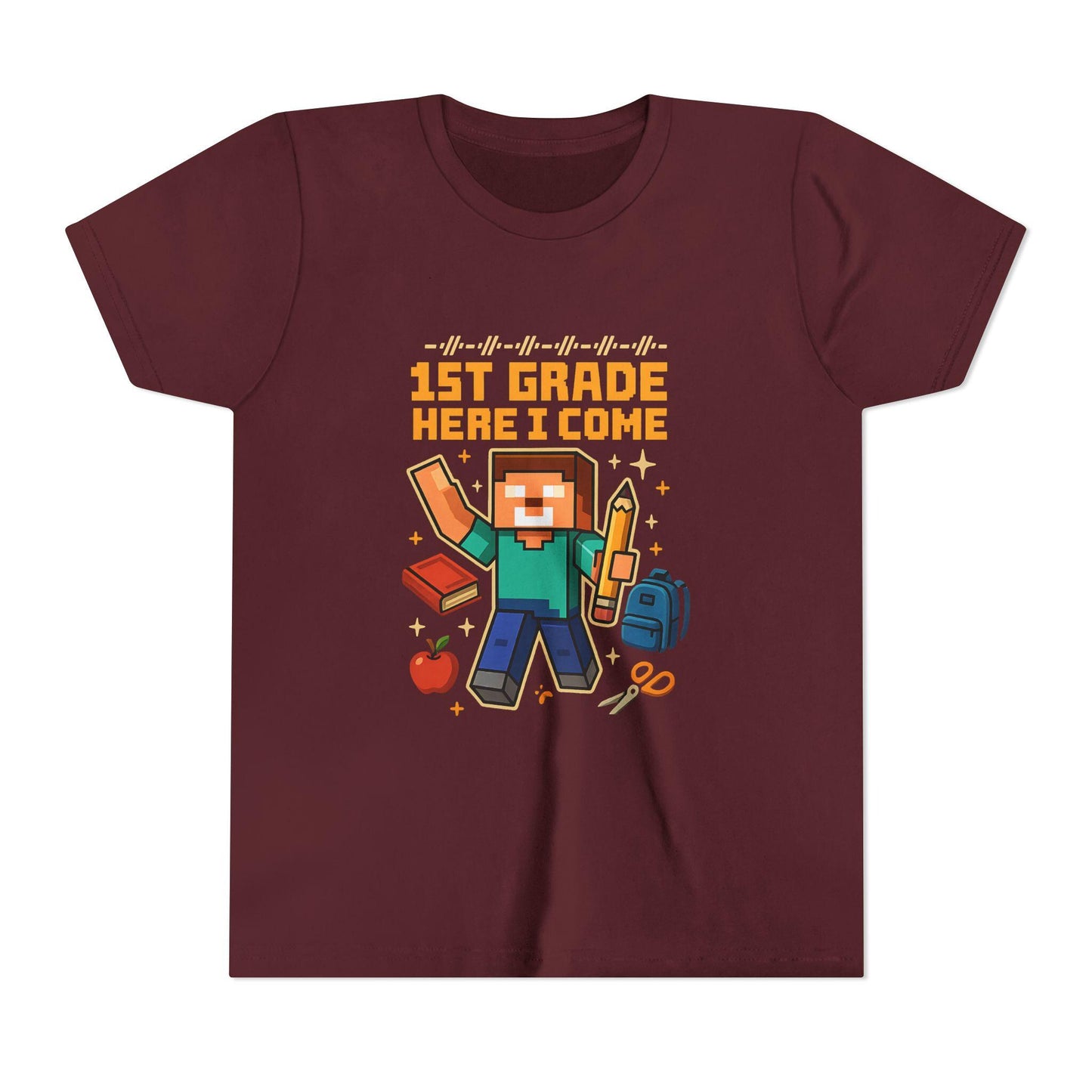 Minecraft Inspired 1st Grade Adventure Youth T-Shirt, Kids Tee, Back to School Gift for Students, Welcome Back T-Shirt, Back-to-School Tee