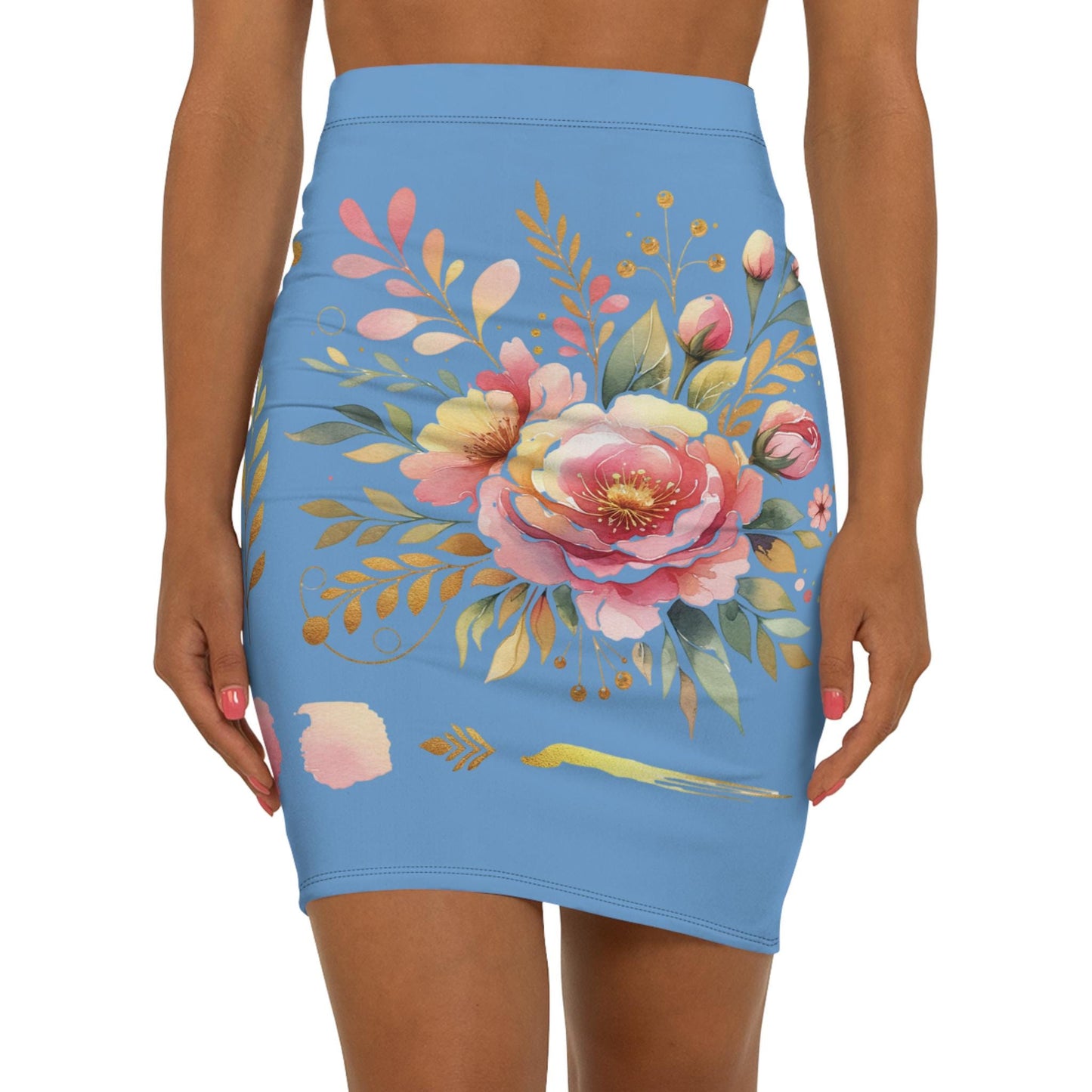 Floral Women's Mid-Waist Pencil Skirt, Chic Design for Everyday, Office Wear, Floral Fashion Statement, Gift for Her, Fun Spring Summer Wear