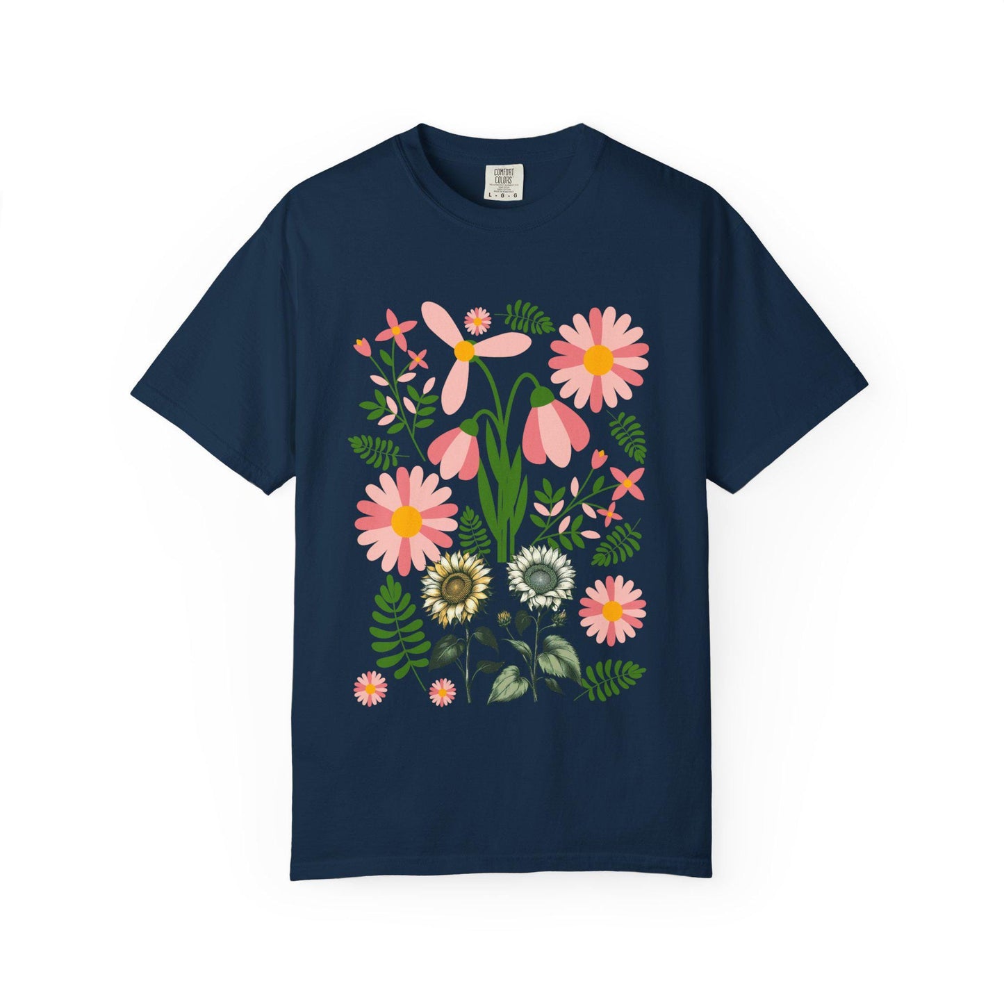 Boho Daisy Flower Tee Shirt, Boho Floral Garden, Comfort Colors Wildflower T-Shirt, Summer Style, Casual Tee, Trendy Flower Print Shirt
