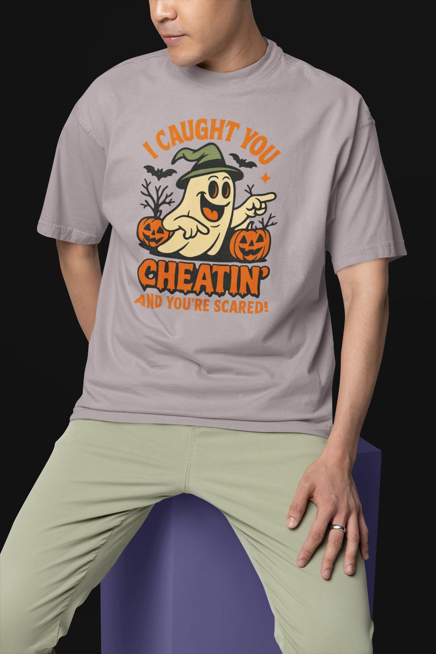 Playful Halloween T-Shirt, Funny Ghost Tee, Spooky Costume Top, Halloween Party Wear, Trick or Treat Shirt, Halloween Cheating Meme T-Shirt