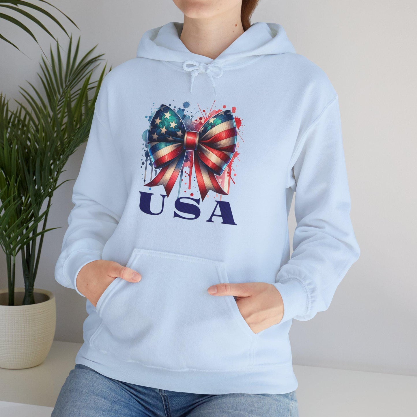 Patriotic Bow Hoodie - USA Design, Fourth of July, Independence Day, Gift for Her, Cozy Sweatshirt, Summer Style, Holiday Apparel