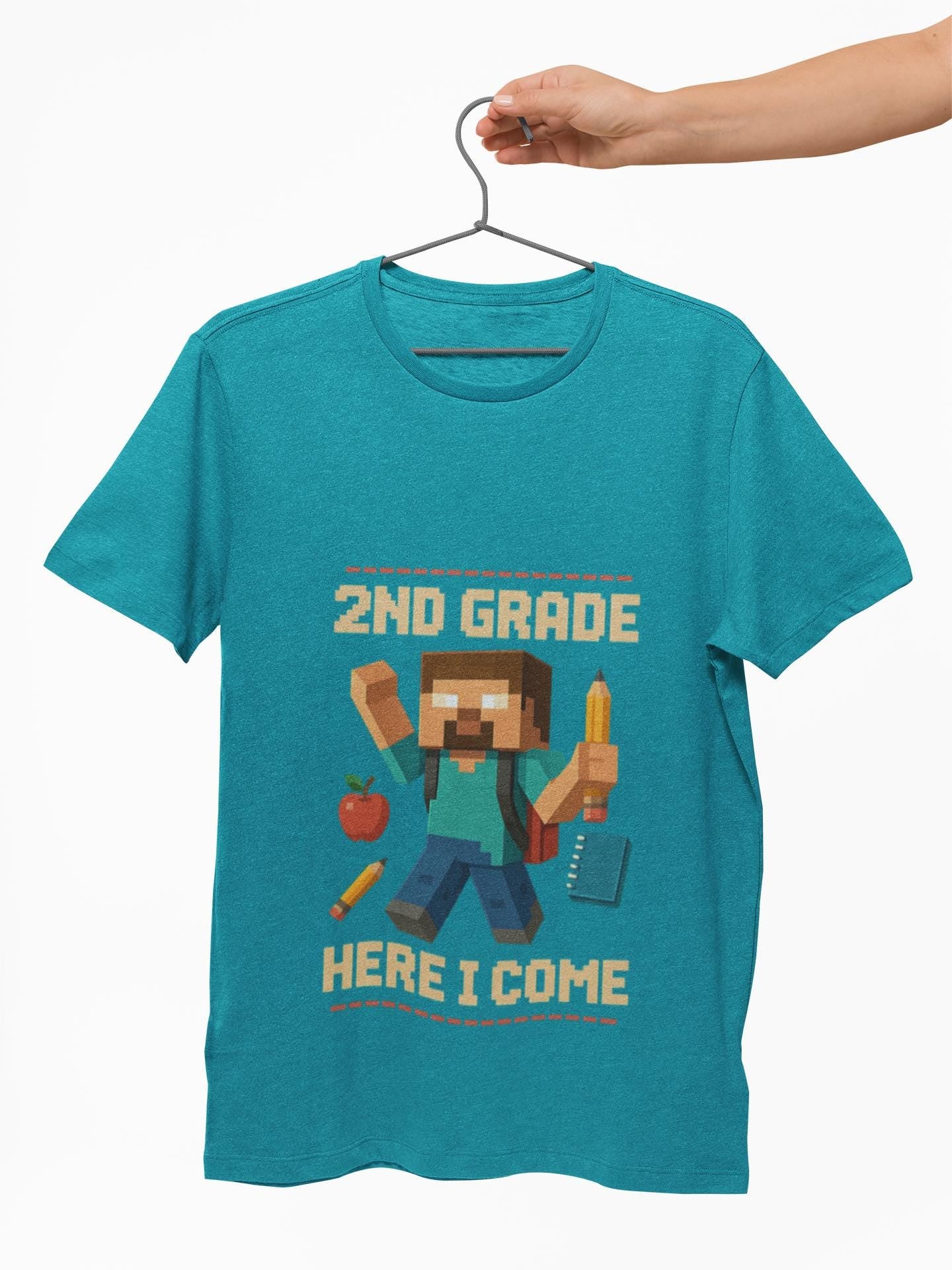 2nd Grade Here I Come Tee, Kids Cotton T-Shirt, Funny Back to School Children's T-Shirt Gift, Kids Birthday Present for Fisrt Day of School