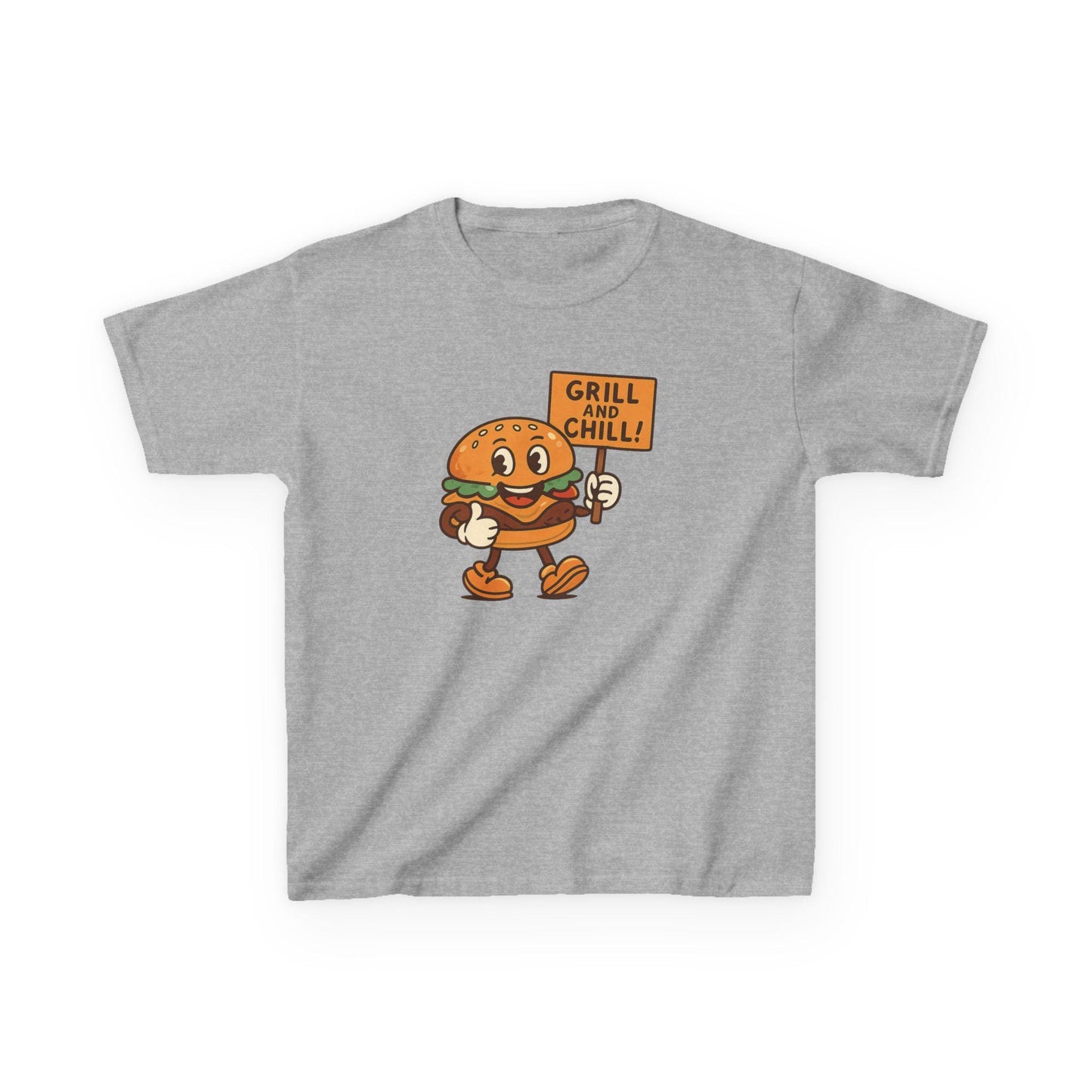 Kids Burger Grill & Chill TShirt, Fun Summer Tee, Party Apparel, Cartoon Graphic Kids Tee, Fun Gift for Little Chefs, Back to School Apparel