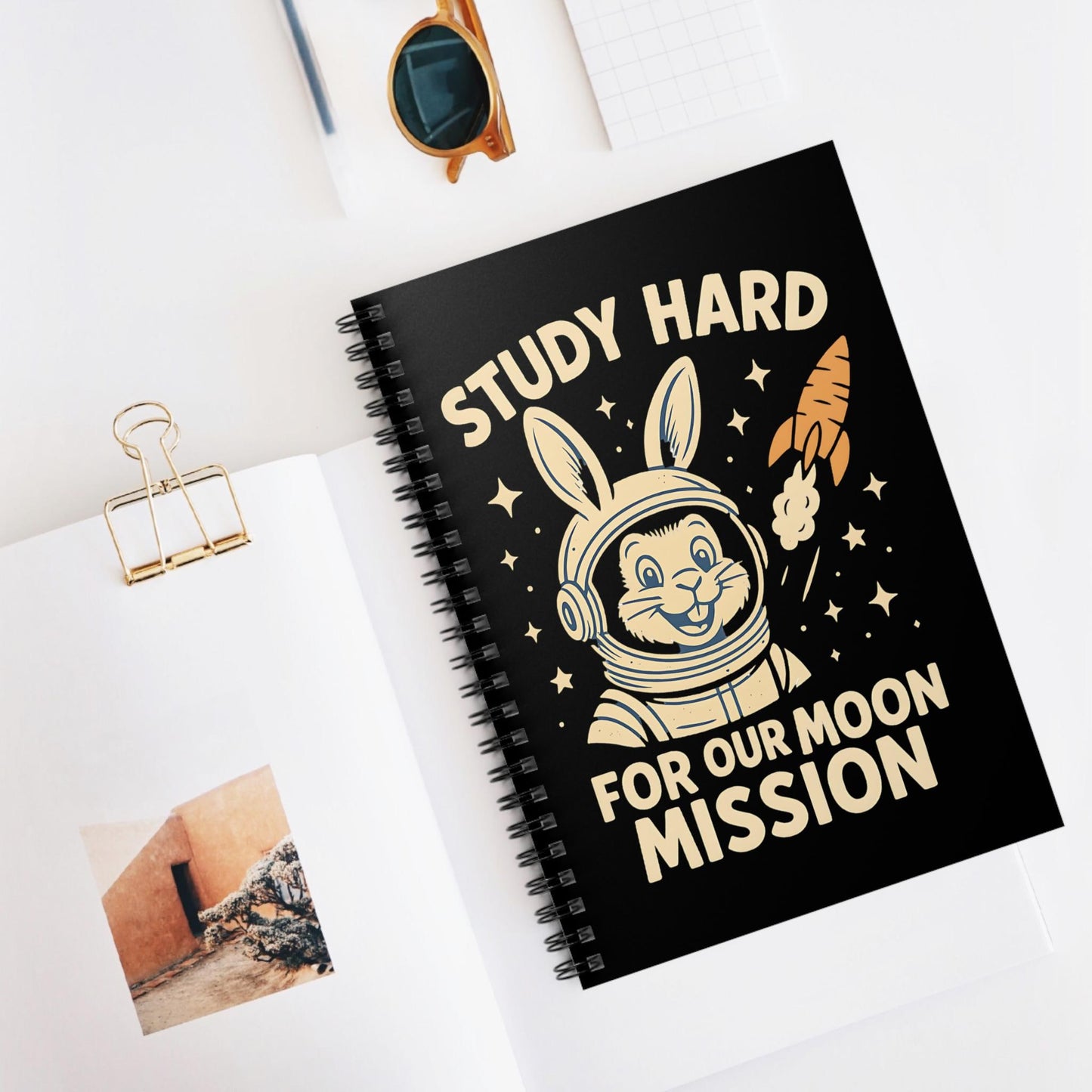Astronaut Bunny Spiral Notebook - Study Hard for Our Moon Mission, Students Teachers STEM Gift Cute, Study Notes Planner Back to School