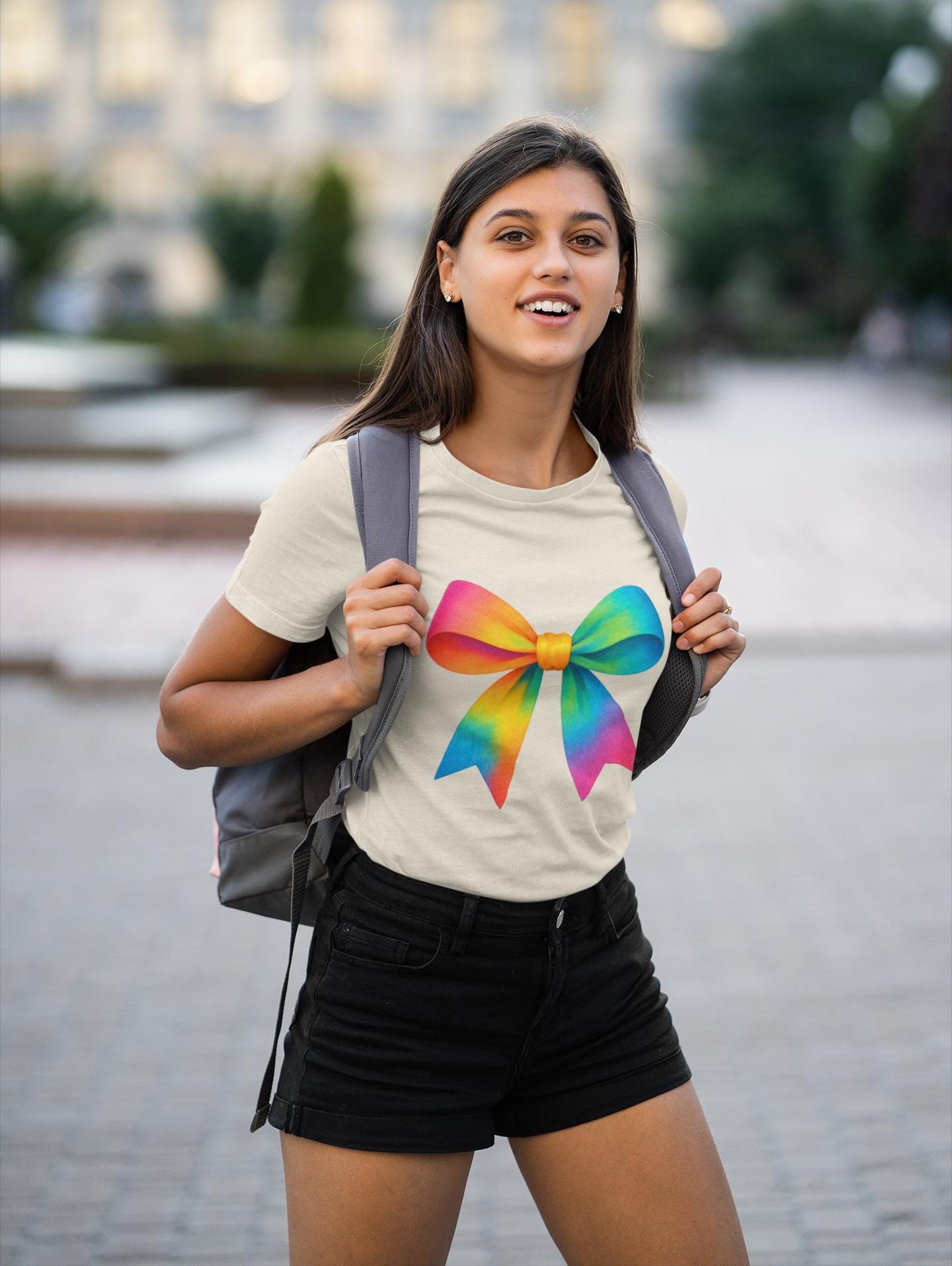 Colorful Rainbow Bow Youth TShirt, Back To School Student Tee, First Day Of School Shirts, Elementary , Middle, High School Shirt for Girls