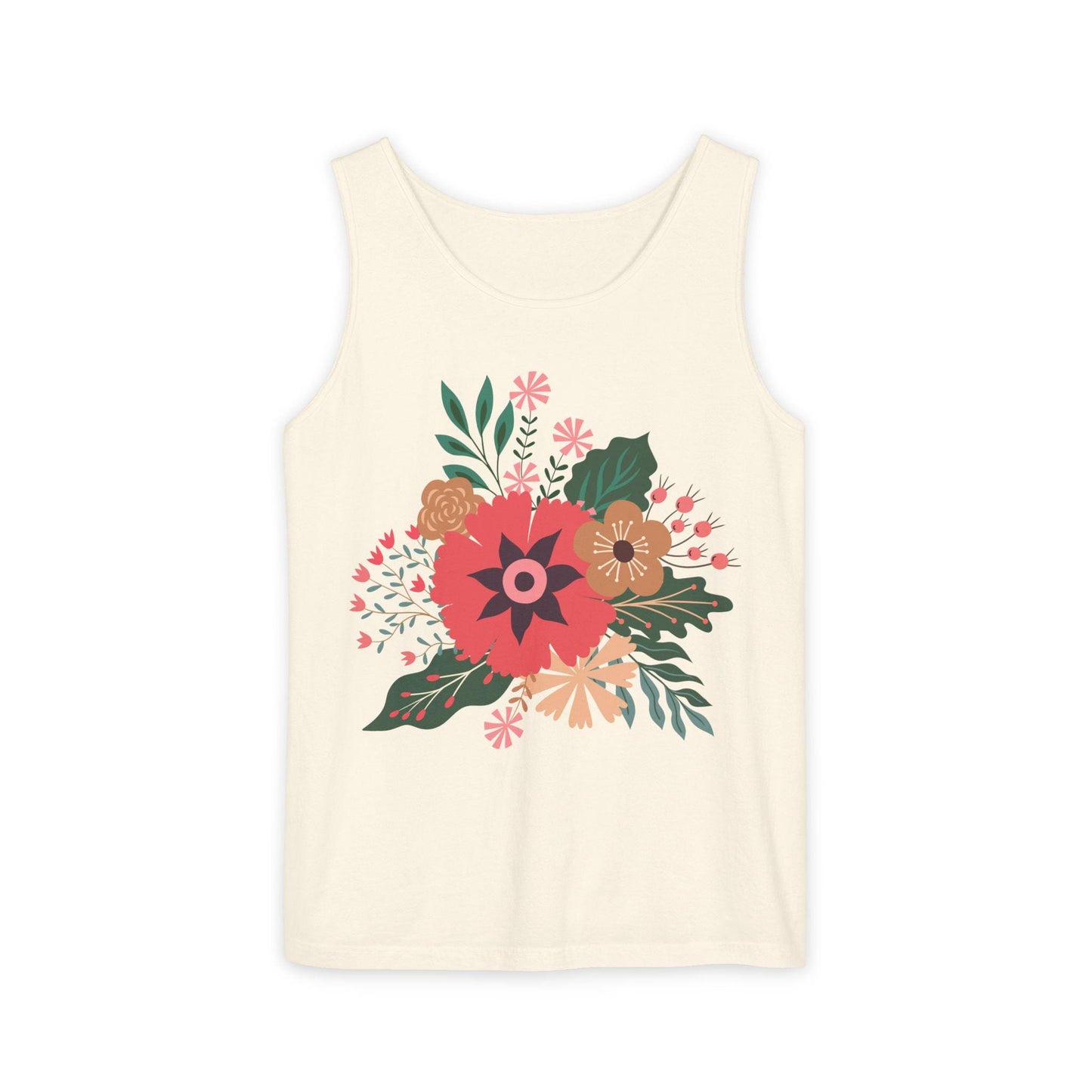 Boho Floral Tank Top, Soft Cotton Summer Tee, Boho Chic Top, Gift for Her, Casual Wear, Fun Vibes Shirt, Comfort Color, Summer Style Blouse,