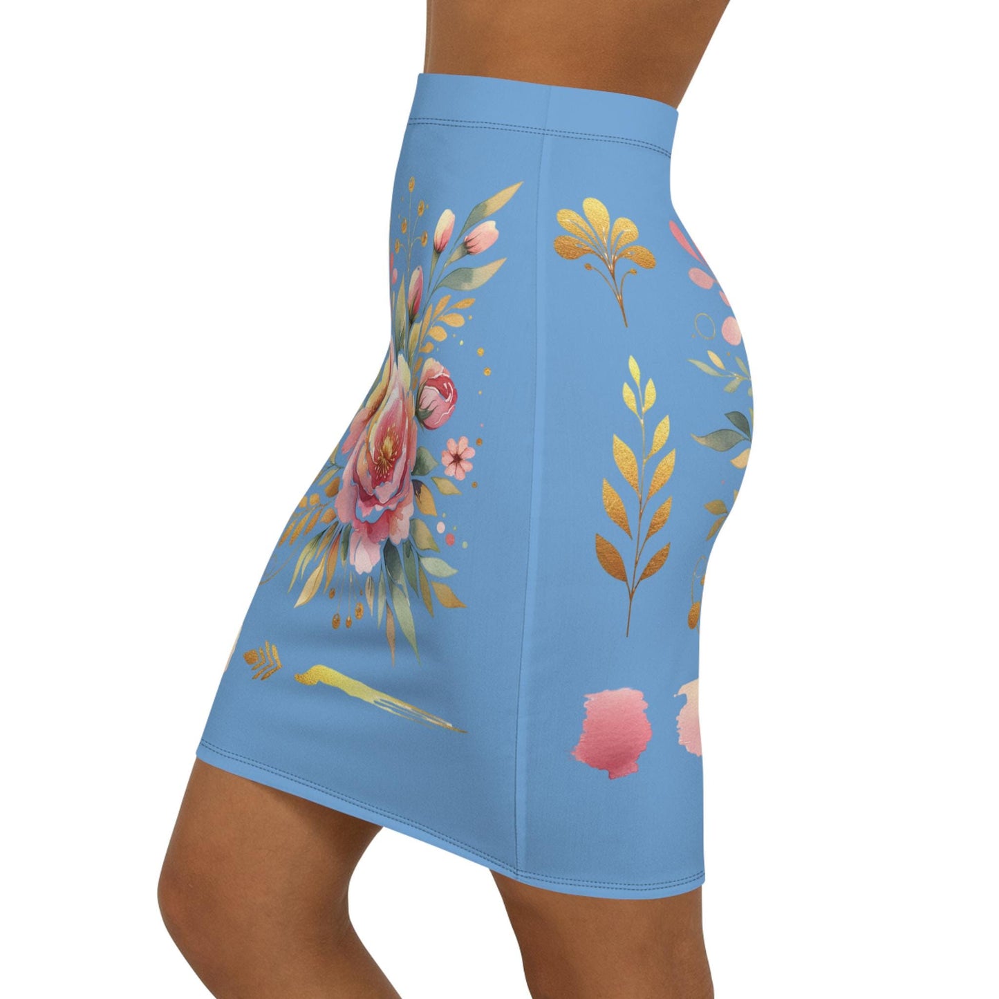 Floral Women's Mid-Waist Pencil Skirt, Chic Design for Everyday, Office Wear, Floral Fashion Statement, Gift for Her, Fun Spring Summer Wear