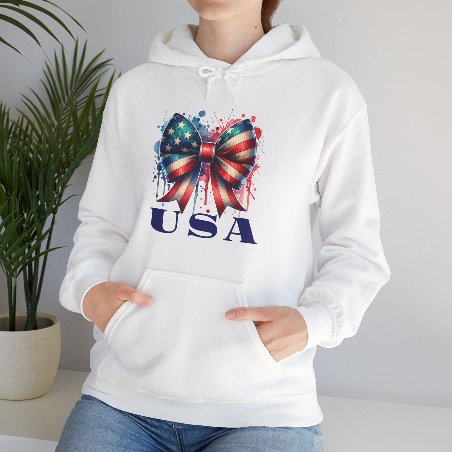 Patriotic Bow Hoodie - USA Design, Fourth of July, Independence Day, Gift for Her, Cozy Sweatshirt, Summer Style, Holiday Apparel