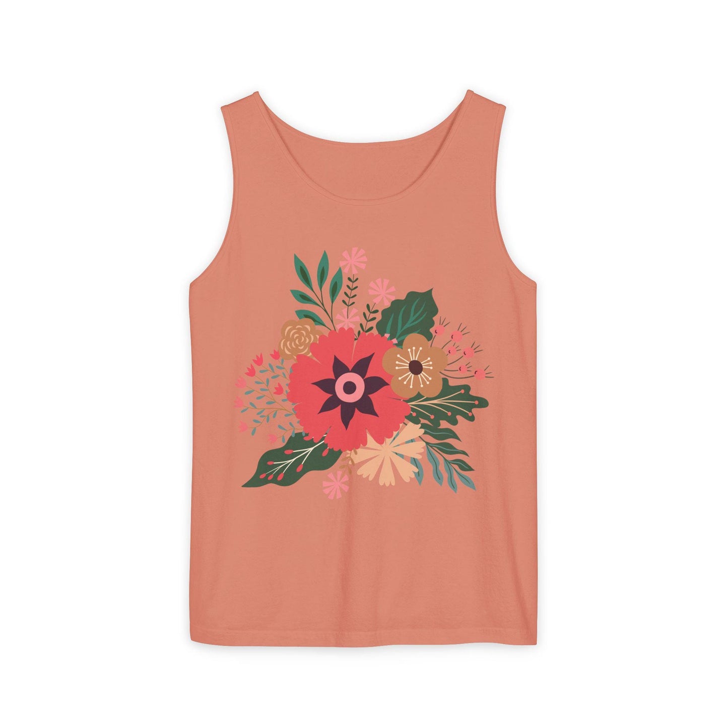 Boho Floral Tank Top, Soft Cotton Summer Tee, Boho Chic Top, Gift for Her, Casual Wear, Fun Vibes Shirt, Comfort Color, Summer Style Blouse,