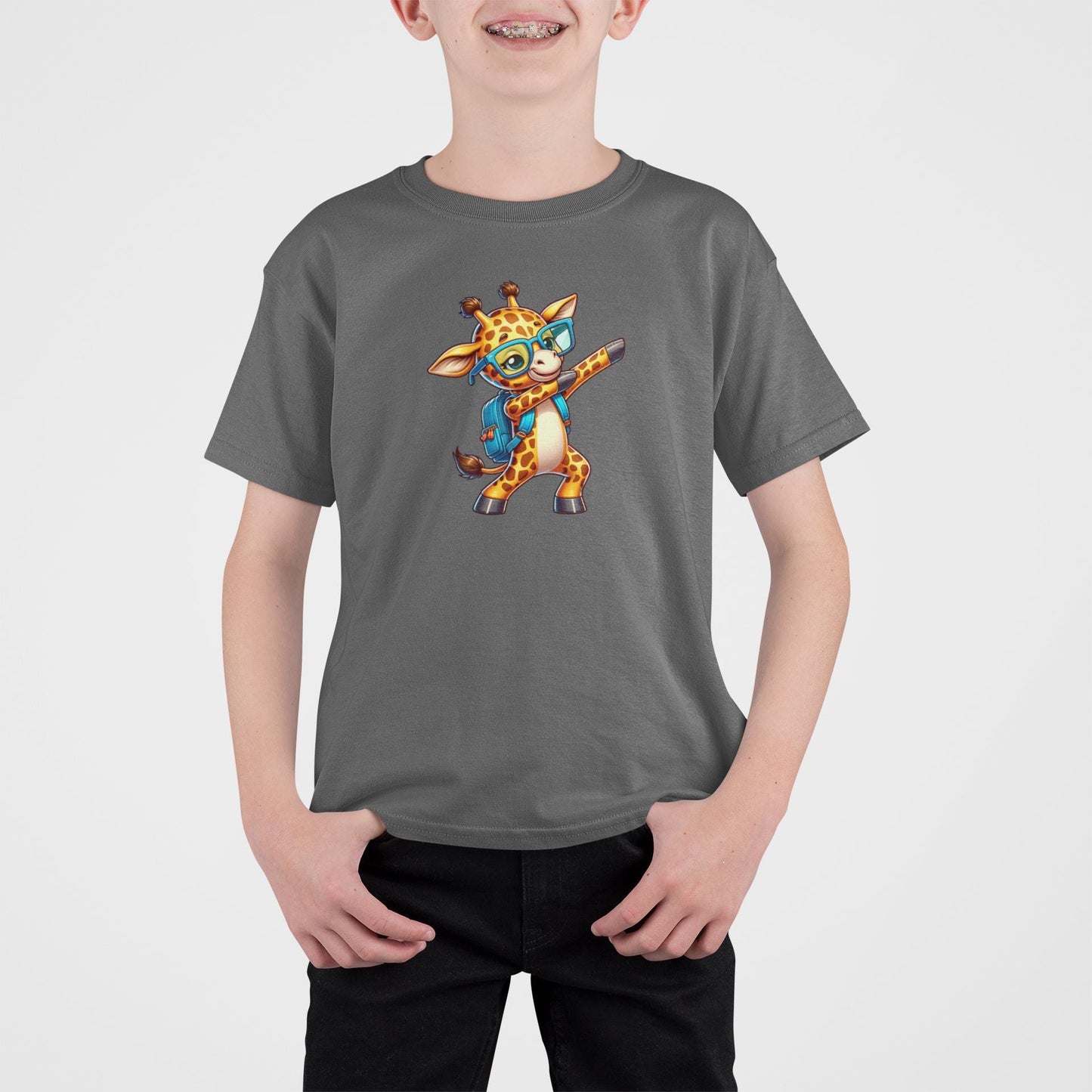 Kids Back to School Happy Giraffe T-Shirt, Floral Globe Graphic Tee, Fun Shirt for Children, Cool Back to School Clothing for Him and Her