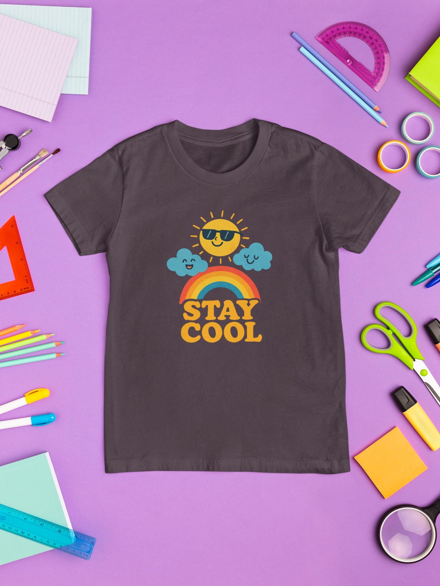 Kids Summer Tee, Stay Cool Graphic Shirt, Fun Kids Apparel, Sunny Day Outfit, Rainbow T-Shirt, Cool Kid's Clothes, Back to School Apparel