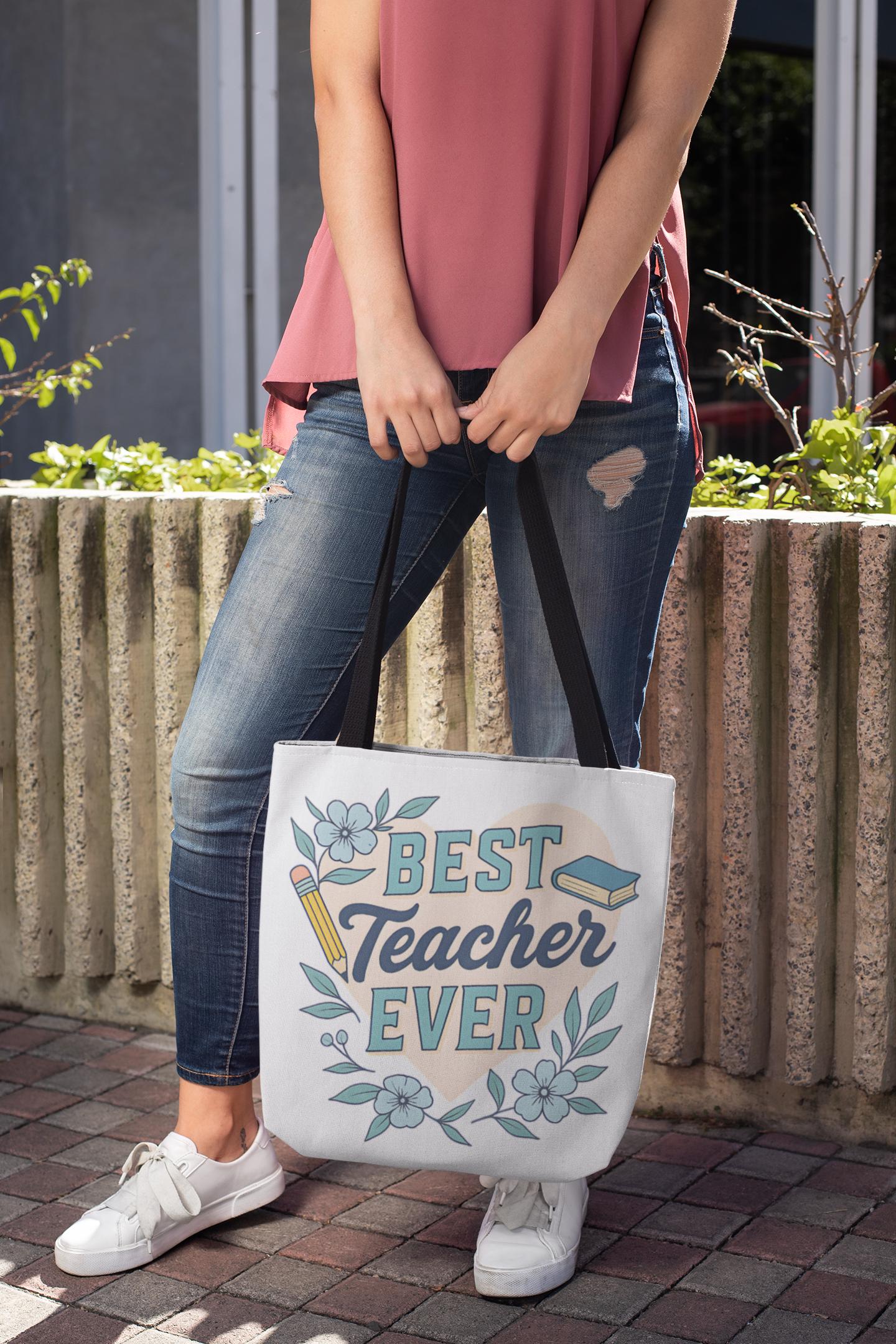 Best Teacher Ever Tote Bag - Stylish Carryall for Teacher, School Event, College, Eco-Friendly, Gift for Teacher Appreciation Back to School