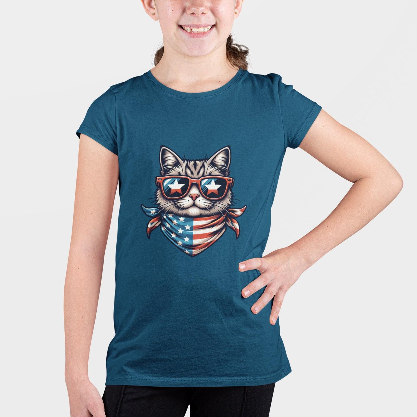 American Cool Cat 4th of July T-Shirt, July 4th Tee, Summer BBQ, Independence Day, Red White Blue, Comfort Colors, Back to School Clothing