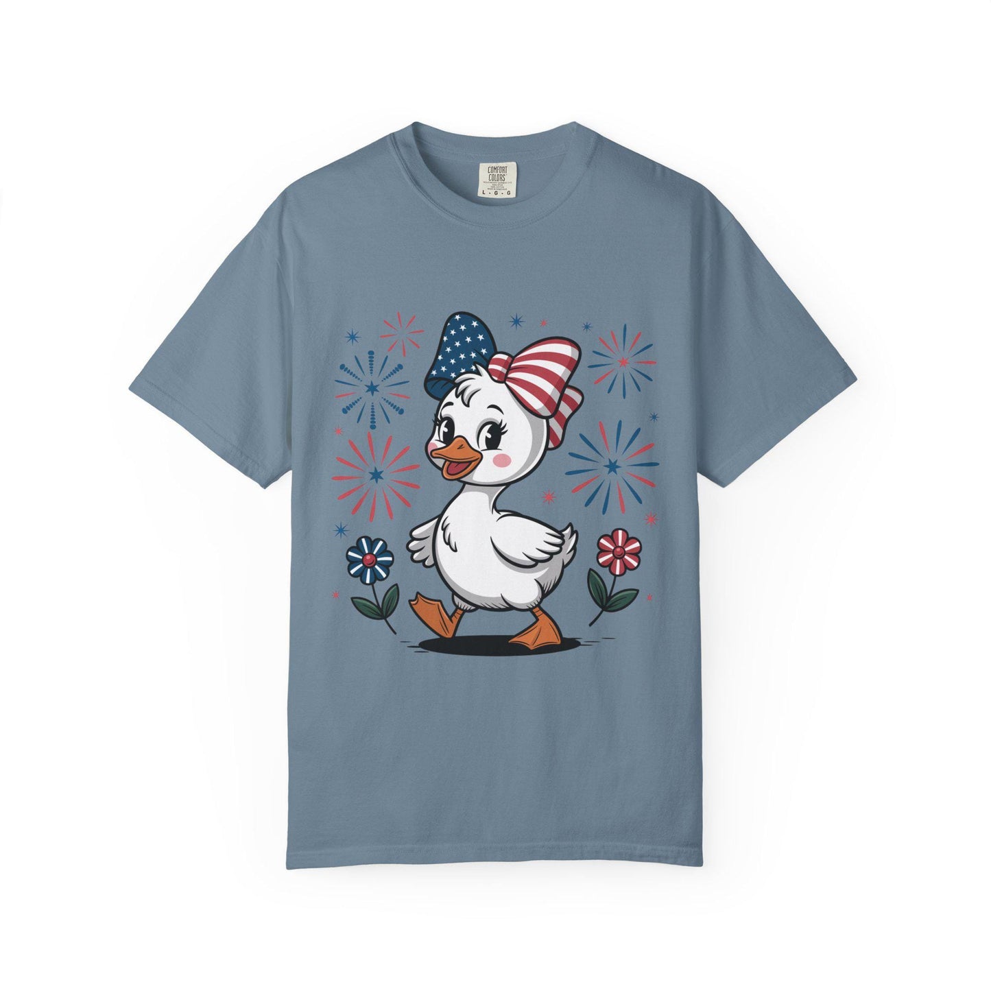 Patriotic Duck T-Shirt, Men and Women Garment-Dyed Tee for July 4th, Summer BBQ, Independence Day, Red White Blue, Comfort Colors Wear.