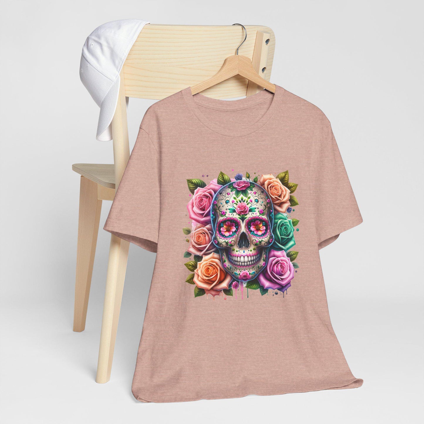 Boho Floral Skull Graphic T-Shirt - Unisex Short Sleeve Shirt, Floral Apparel, Boho Fun Gift, Casual Wear, Trendy T-Shirt, Flirty Fun Tee