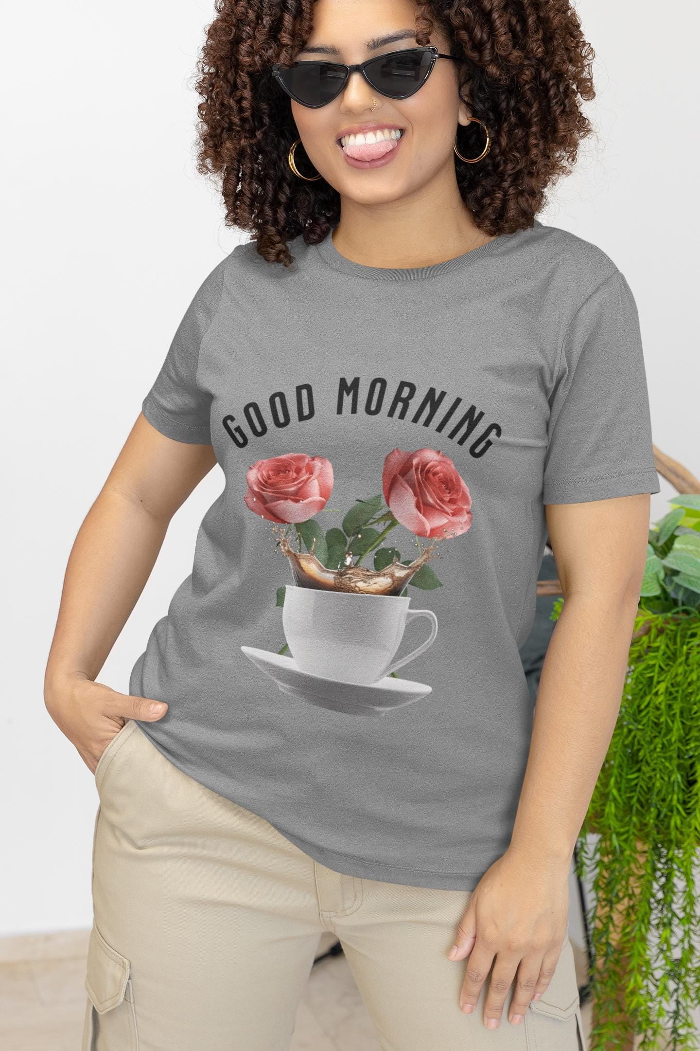 Good Morning Floral Coffee Tee, Unisex Jersey Short Sleeve Tee, Inspirational Gift, Birthday Gift, Casual Wear, Spring Vibes