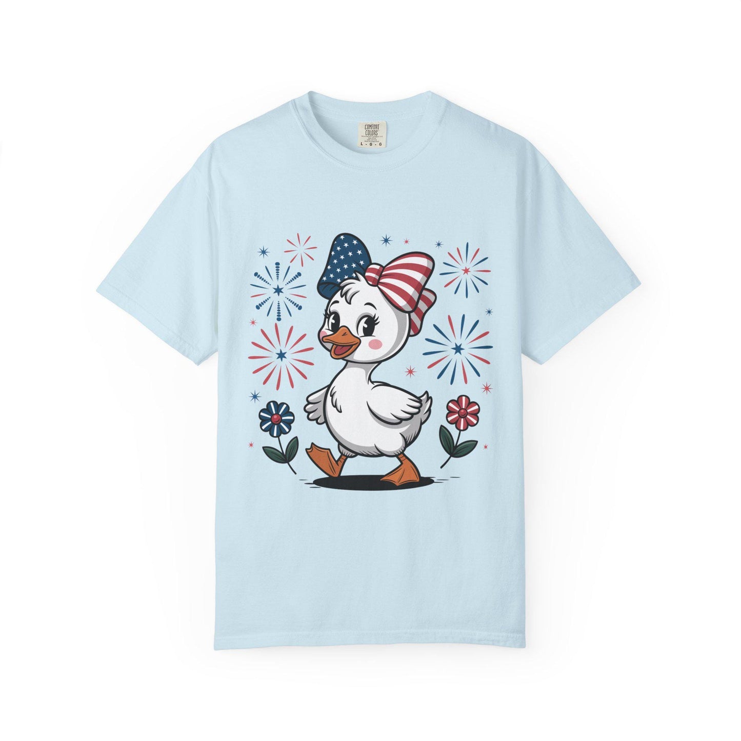 Patriotic Duck T-Shirt, Men and Women Garment-Dyed Tee for July 4th, Summer BBQ, Independence Day, Red White Blue, Comfort Colors Wear.