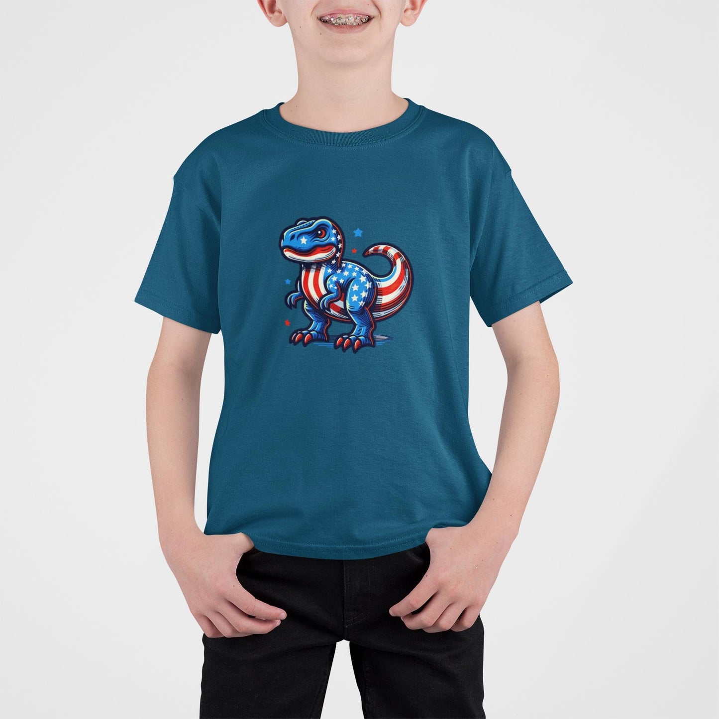 Dinosaur Fourth July Tee, Kids Dinosaur Graphic Tee, Fun Shirt for Children, Cool Summer Clothing, Funny Independence Day Gift For Kids